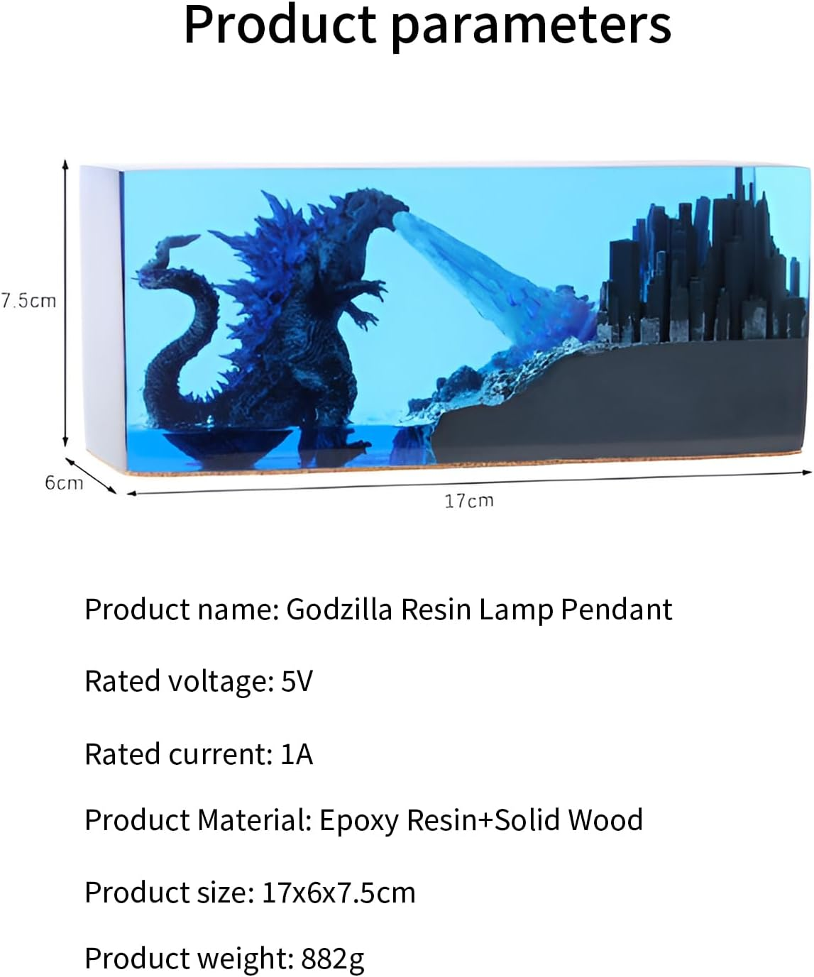 Syfunlv Godzilla Epoxy Resin Night Light, Godzilla Cube Decoration, USB Sleep Lights, Monster Bedside Lamp, Adjustable Lighting, 7.5 Cm, for Room, Indoor, Home, Bedroom (Style 1) - Style 3 image number 6