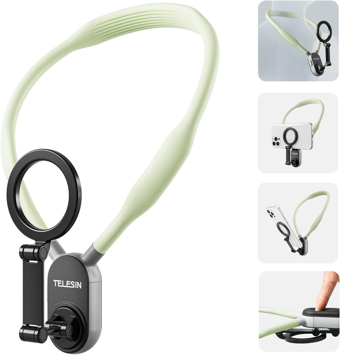 TELESIN&deg; Magnetic Neck Cell Phone Holder, Hands Free Phone Stands Mount for Neck, Pov/Vlog Recording Necklace Lanyard Harness Body Strap for Iphone 16 15 14 13 12 Seires Android Samsung Phones