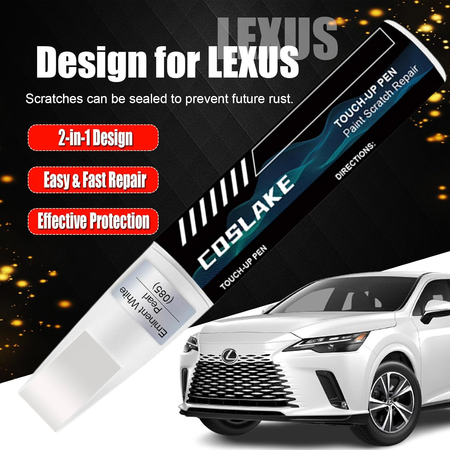 COSLAKE Car Touch up Paint(Atomic Silver(1J7)) for Lexus, Car Paint Scratch Repair Kit, Quick & Easy Solution to Repair, 2 in 1 Scratch Remover Pen with Color-Matched