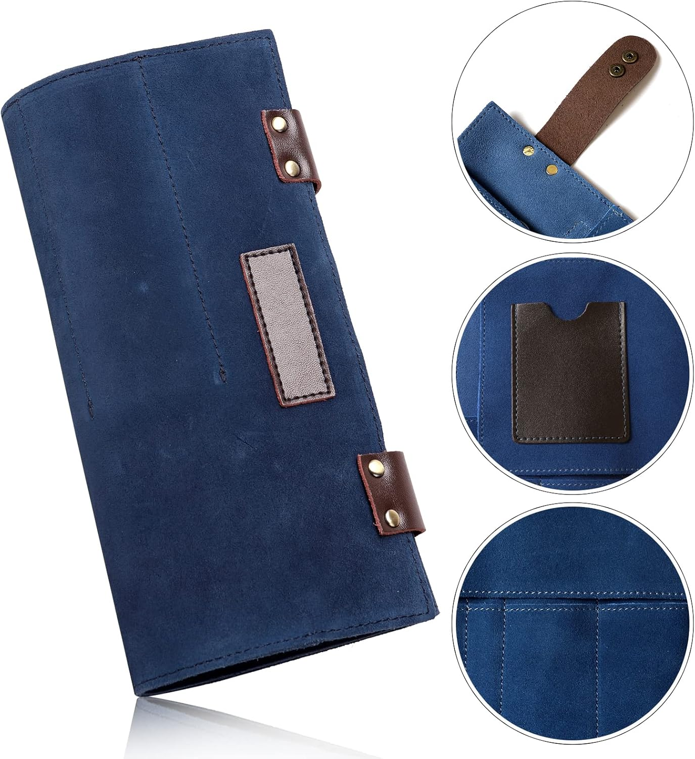 Salon Scissors Bag Roll Up, 12 Pockets Genuine Leather Stylist Grooming Scissors Holder Barber Hair Scissor Shears Cases for Hairdressers (Hj-Zp011-Blue) image number 3