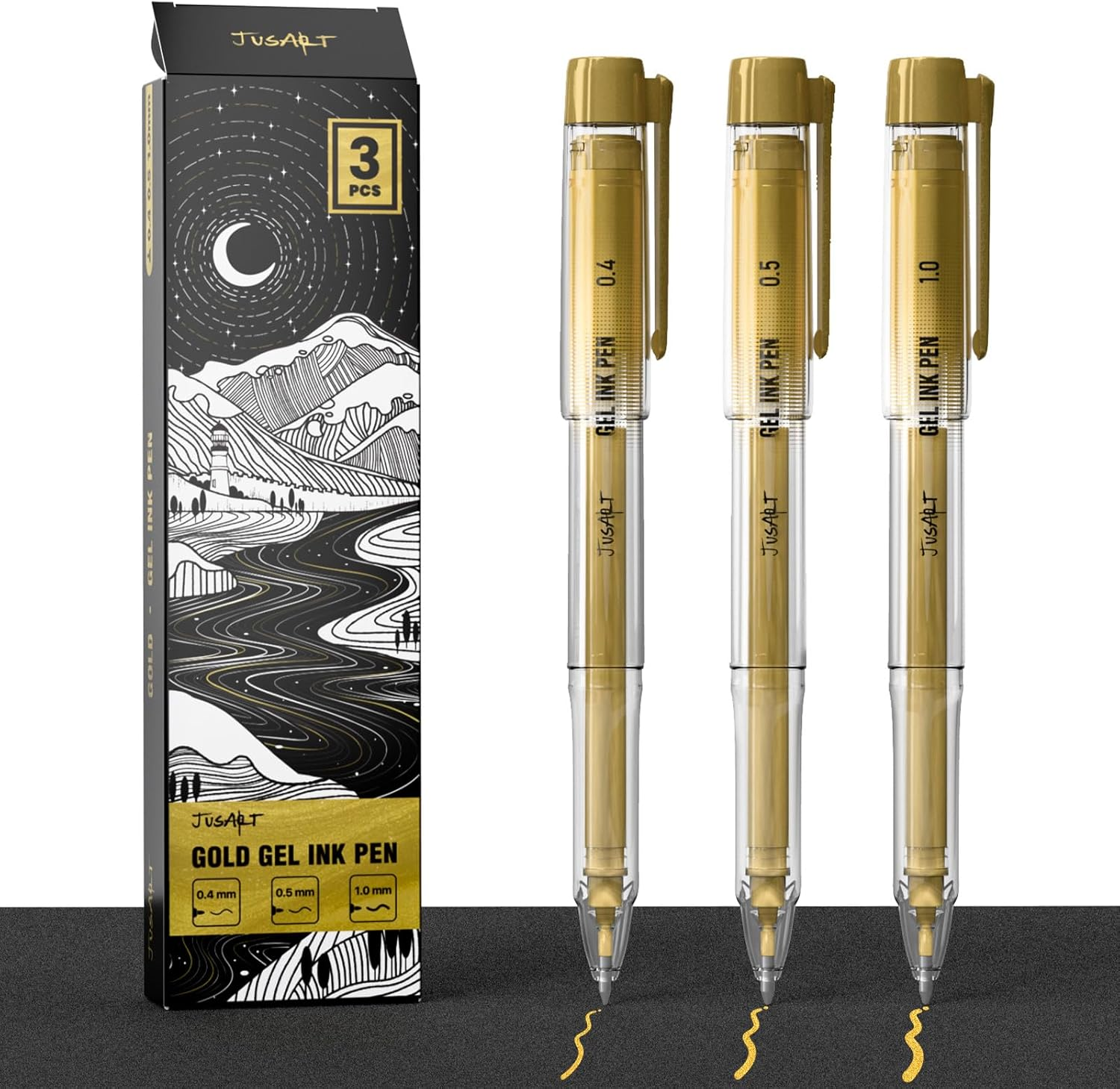 Jusart White Gel Pens with 0.4Mm, 0.5Mm & 1.0Mm Assorted Tips, Opaque White Ink Pens for Black Paper, Drawing, Journaling & DIY Crafts, Ideal Drawing Pens for Artists & Art Supplies, 5 Pack