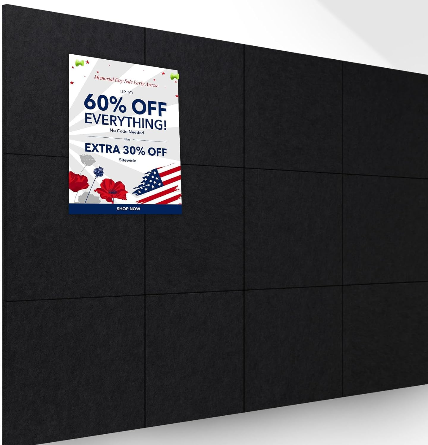 Large Bulletin Board Black Cork Board Alternative 12 Pack Felt Wall Tiles with Safe Removable Adhesive Tabs 47"X35" Wall Cork Board Felt Board Poster Board Soundproof Panel for Office Family Classroom image number 3