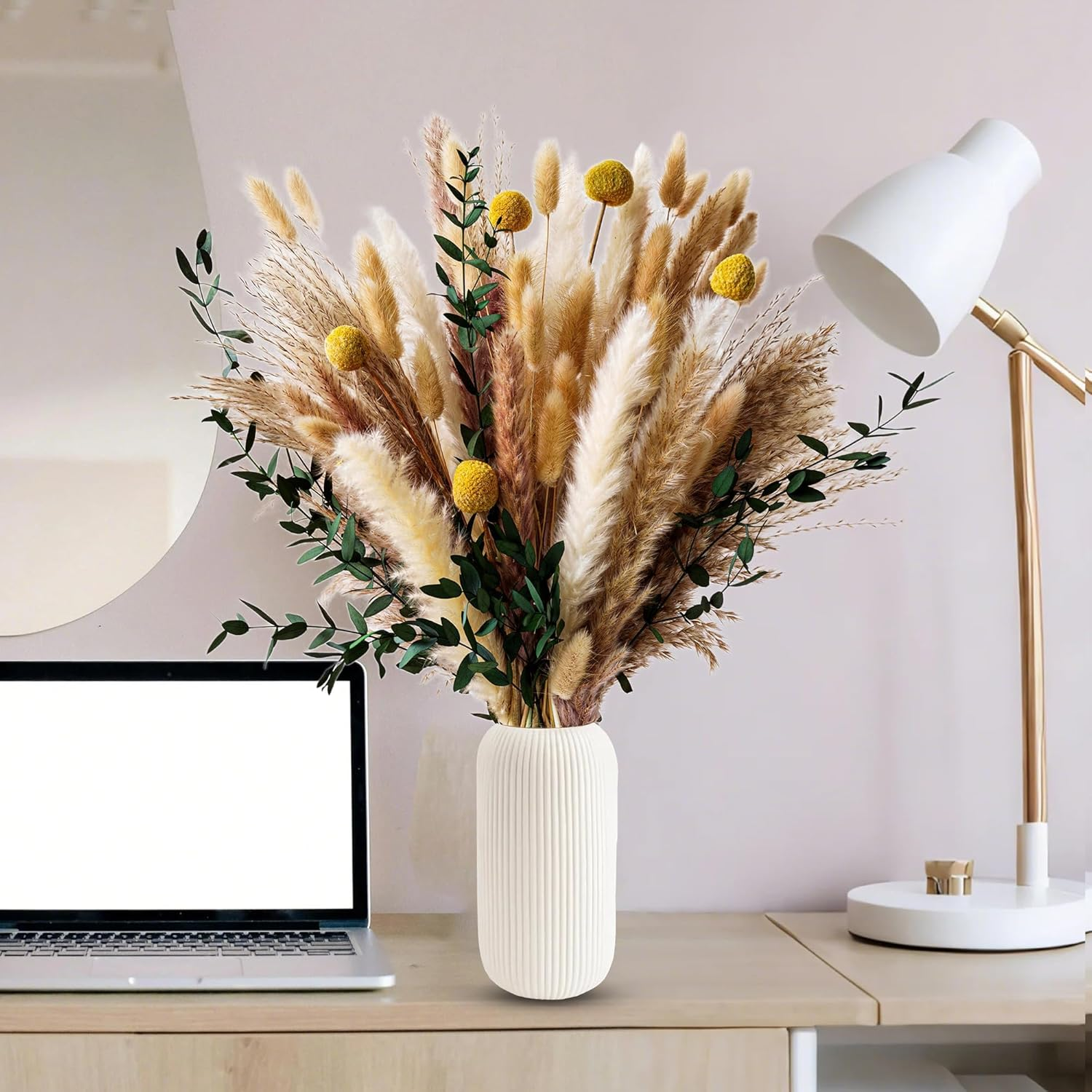 Boho Dried Flowers Bouquet &ndash; Olive Green Wall Decor, Pampas Grass Bouquet, Rustic Flower Arrangement, Moody Office & Bedroom Decor, DIY Home Vase Filler, Farmhouse Floral, Boho Wedding Bouquet image number 4