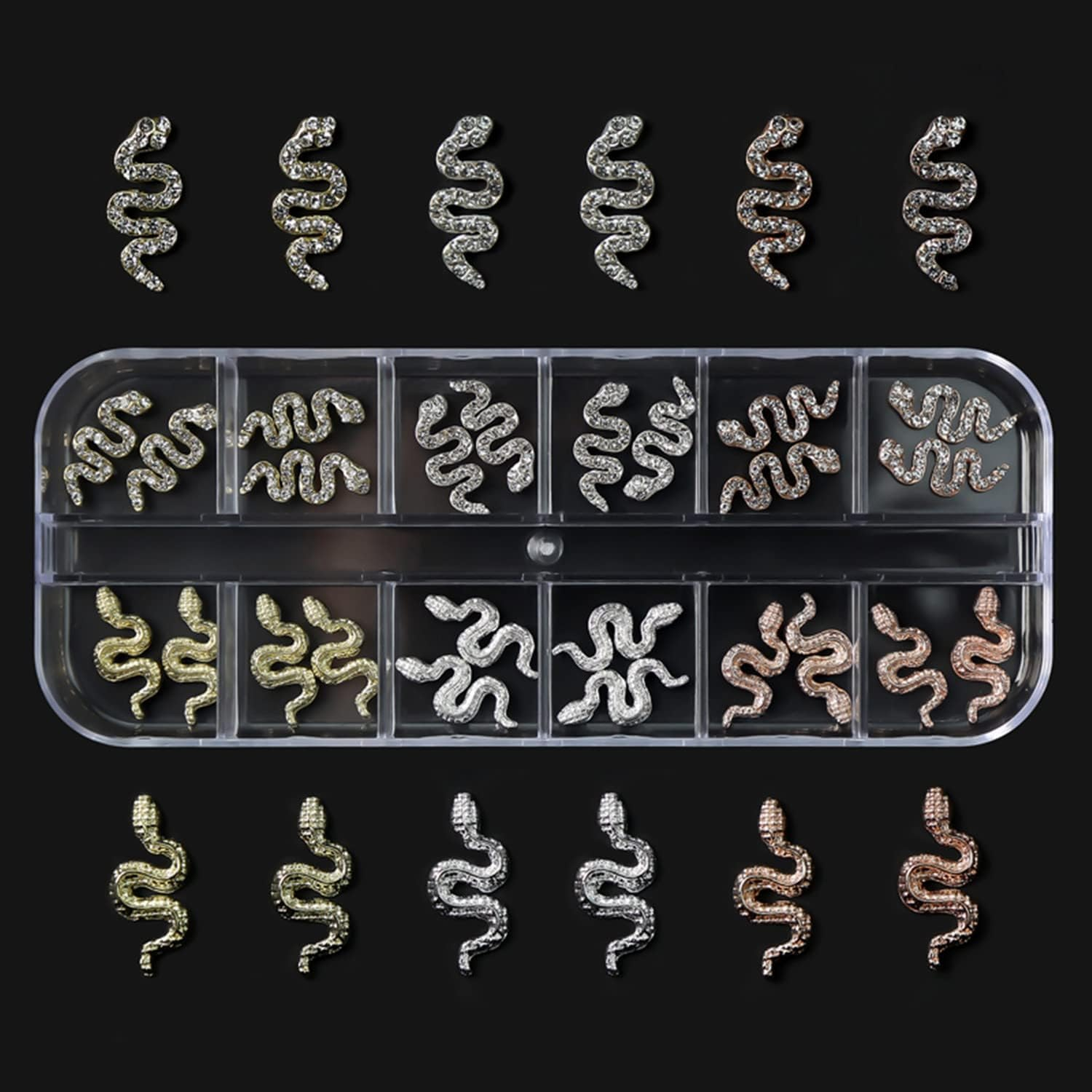 24 3D Snake Nails Charm Street Stone Nail Metal Make Nails Jewellery Art Jewellery Flashed Stone Nails Art Decorative Jewellery Nail Accessories (Rhinestone) Colour image number 2