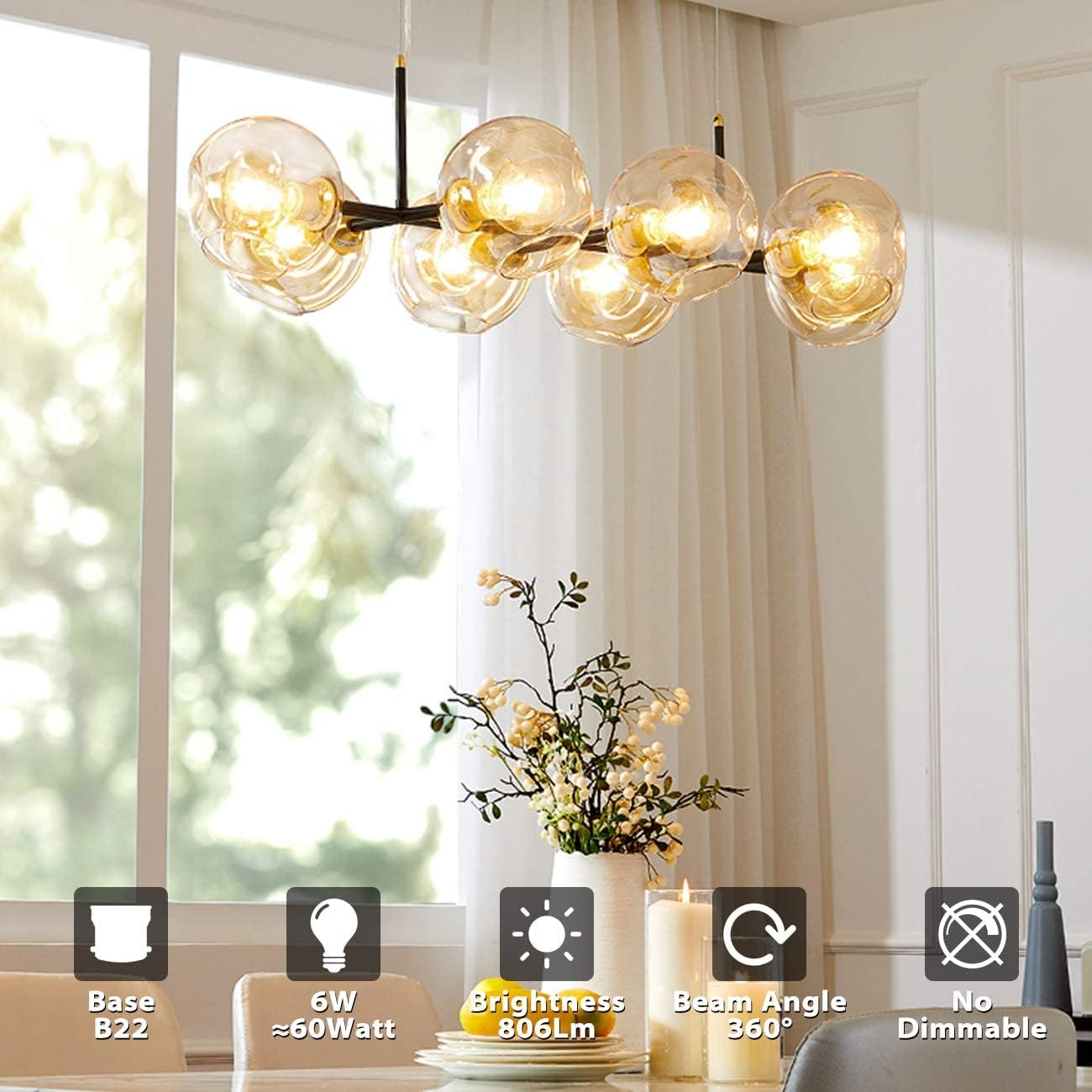 LVWIT B22 Golfball LED Bayonet Filament Bulb, 5.5W Mini B22 Led Golf Bulbs 60W Equivalent,806Lm,2700K Warm White Small Globe Bayonet,220-240V,45 * 77Mm,Non-Dimmable(6 PCS) image number 3