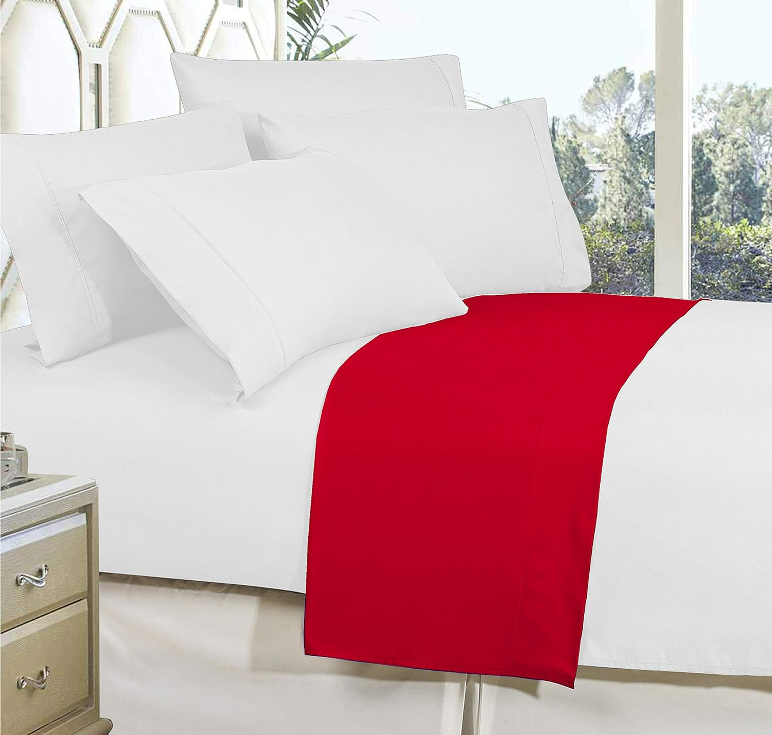 Elegant Comfort Premium Hotel Quality 1-Piece Flat Sheet, Luxury and Softest 1500 Premium Hotel Quality Microfiber Bedding Flat Sheet, Wrinkle-Free, Stain-Resistant, Full, Red image number 3