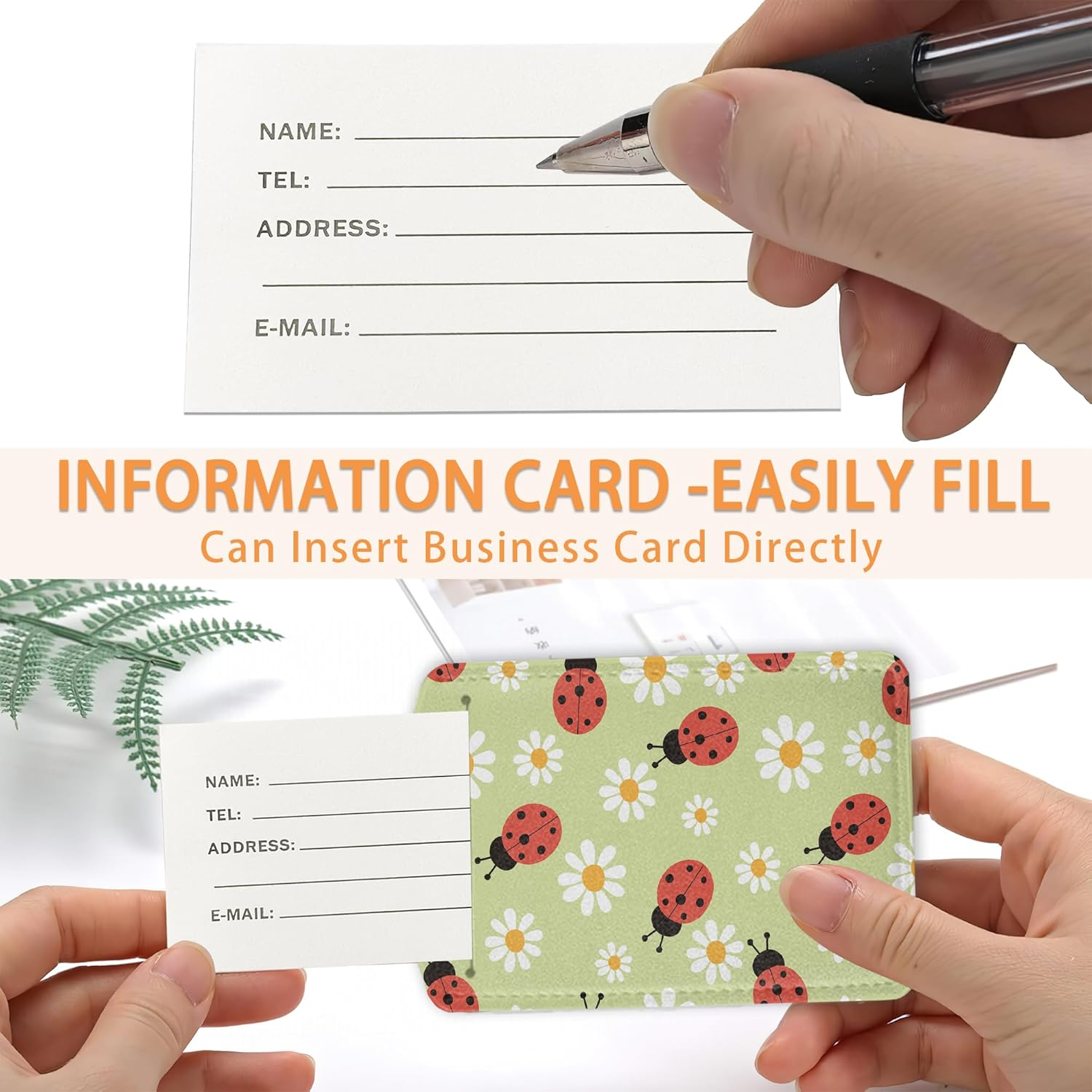 Ladybug and Strawberry Flowers Luggage Tags for Suitcase,Luggage Tag with Stainless Steel Loop Privacy Cover Id Label Travel Bag Luggage Identifiers for Women Men Travel,Set of 2