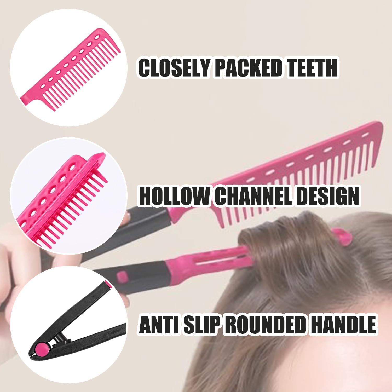 SYEYCW 3 Pcs V Hair Straightening Styling Comb, Ergonomic Handle with Sectioning Holes, Lightweight and Convenient, Wet Dry, Suitable for Knotty Hair, Home, Salon Use or Daily Travel