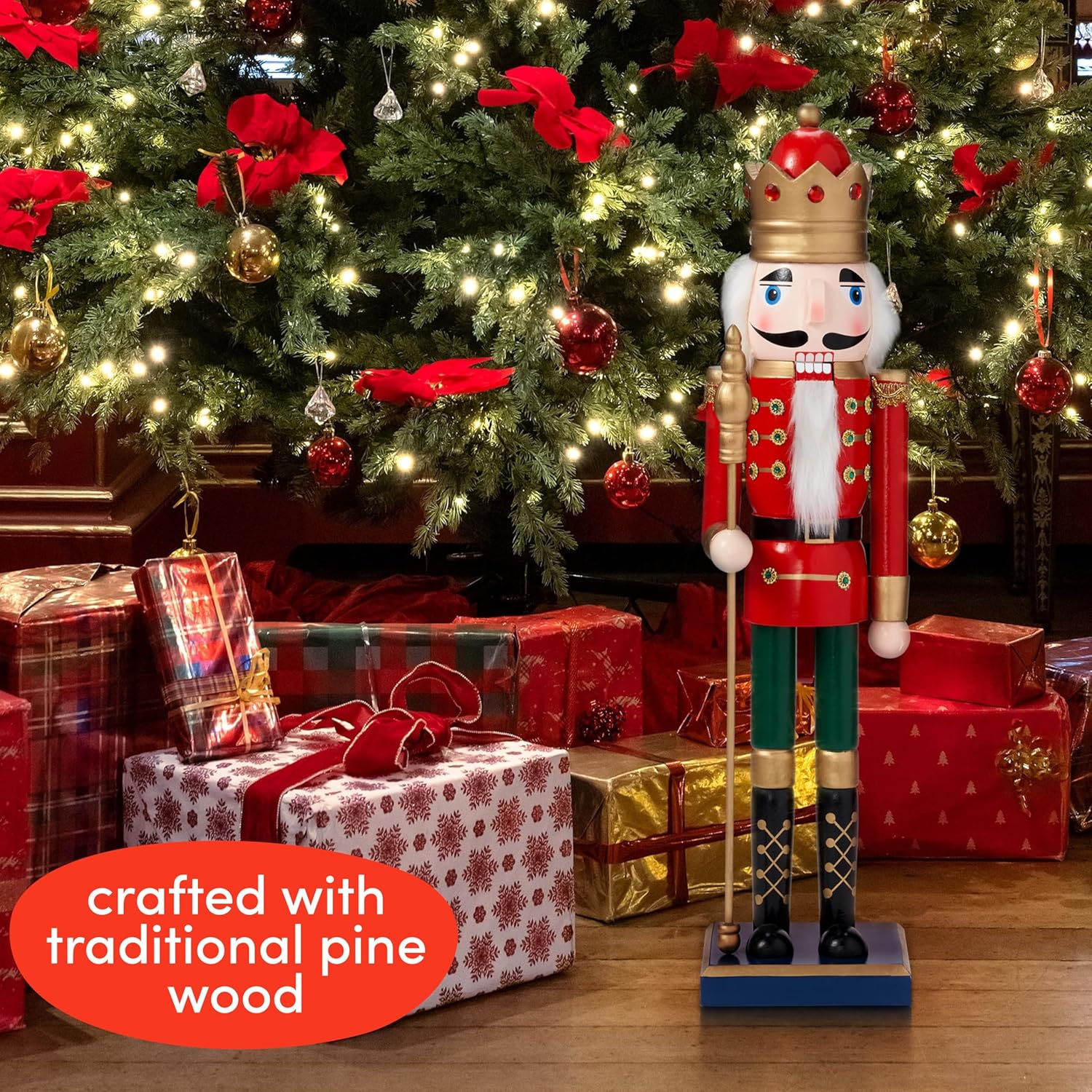 THE TWIDDLERS Large Christmas Wooden Nutcracker Soldier, 20"/50Cm| Premium Pine & Wood Material, Sturdy, Festive Colours| Classic Traditional Xmas Decoration Ornament. image number 3