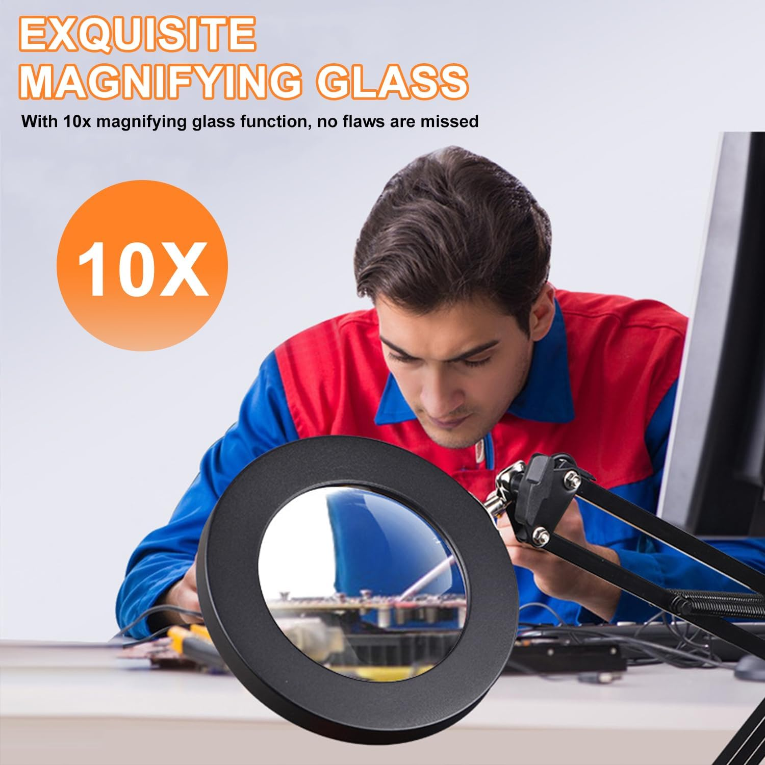 Magnifying Glass with Light and Stand, 10X LED Magnifying Glass, 3 Color Modes 10 Levels Dimming, for Home, Office, Drawing, Tailoring, Soldering image number 4