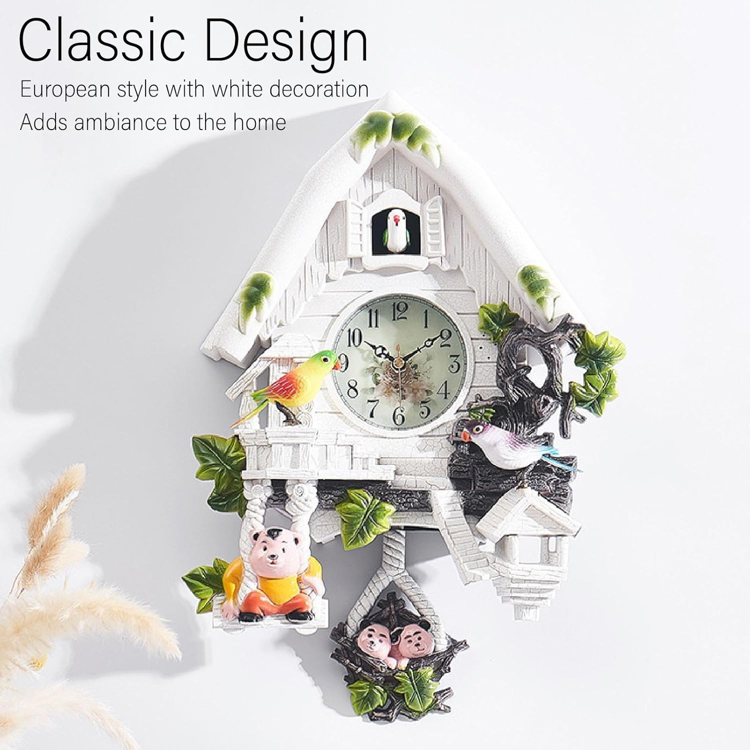 Omabeta 1PCS Vintage Cuckoo Clock with Whole Time Chiming, Classic Tree House Wall Clock for Kids Bedroom Living Room, 27X9X40Cm/10.6X3.5X15.7In,Powered by 5X1.5V AA Battery (Shipped without Battery)