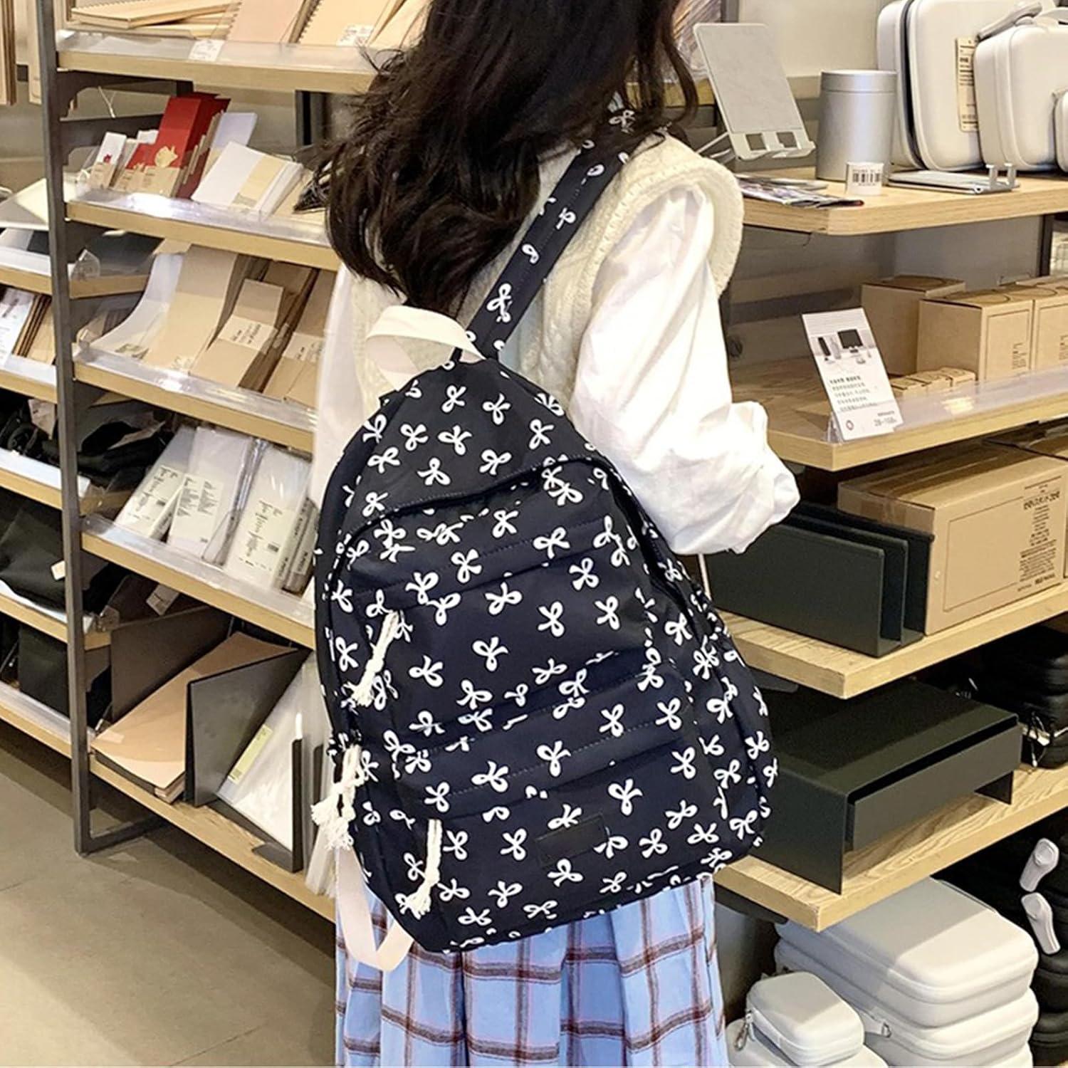 Bow Backpack for Women Girl, Cute Kawaii Aesthetic Travel Daypack, Y2K Preppy Backpack Bag - Blue A image number 7