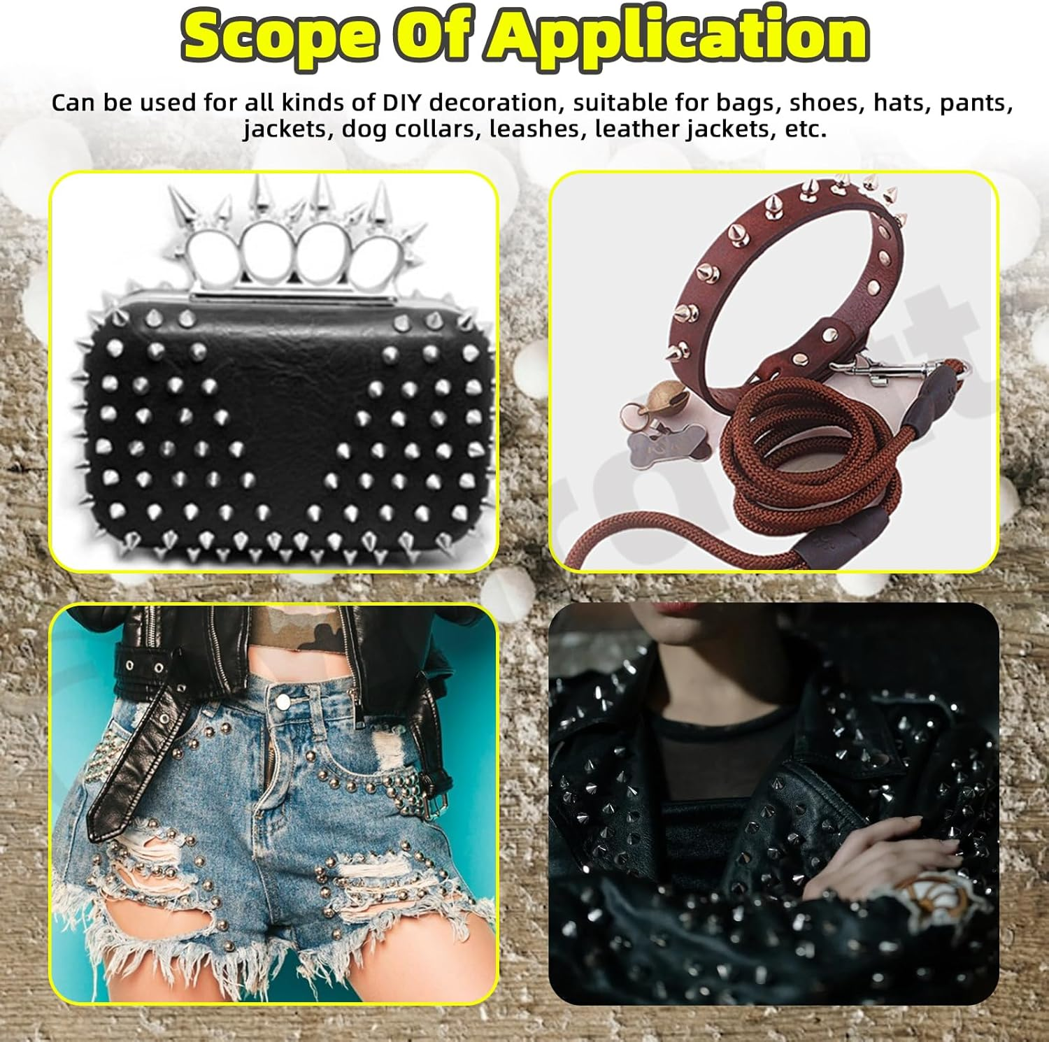 Mardatt 100 Sets 10Mm Gold Cone Spikes and Studs with Hole Puncher and Screwdriver, 4.7Mm Height Bullet Spike Cone Studs Screw Back Punk Studs and Spikes for DIY Leather Craft image number 2