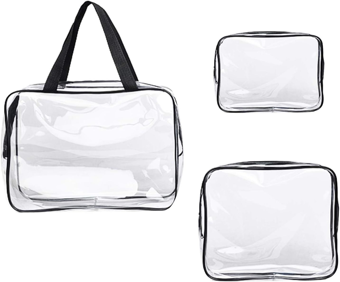 XUNQUCOM Clear Cosmetic Bag, Travel Toiletry Bag Set with Zipper, PVC Make-Up Pouch Handle Straps for Women Men，Set of 3 image number 3