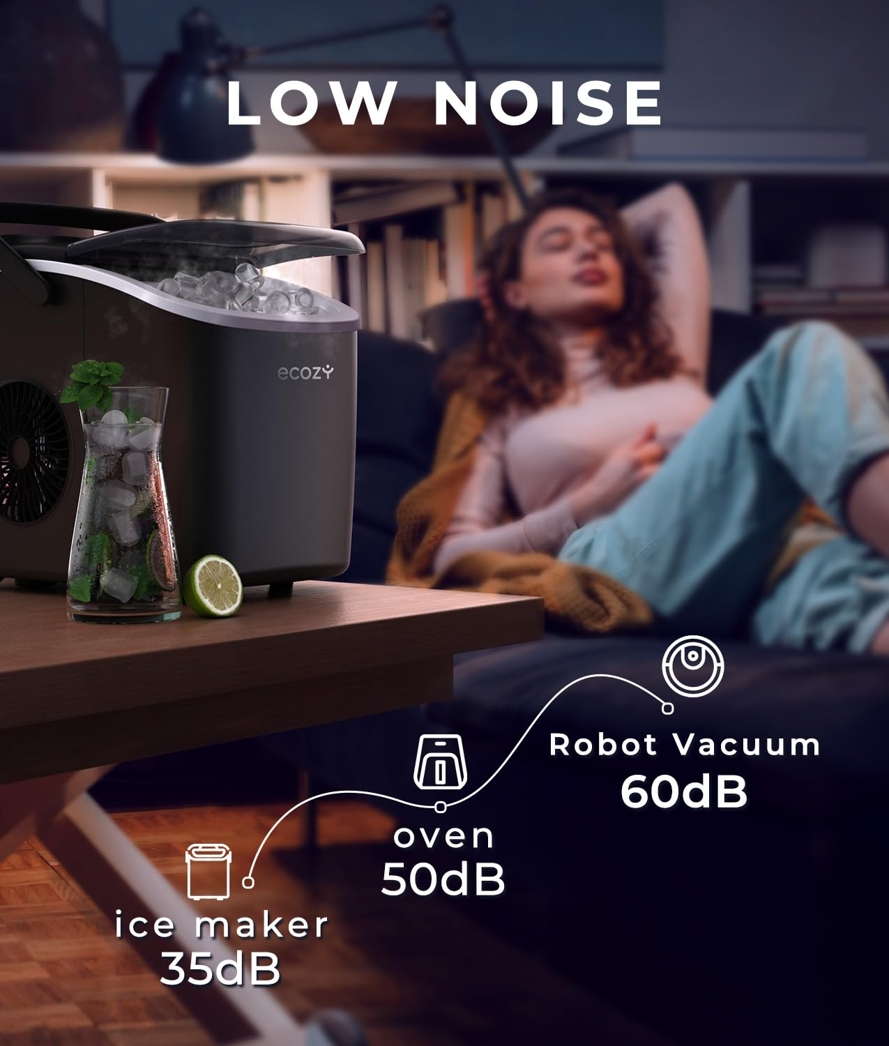 Ecozy Ice Maker Machine, Portable Ice Machine, 9 Ice Cubes in 6 Mins, 12KG in 24Hrs, 2 Sizes of Ice, Self-Cleaning Ice Cube Maker, Countertop Ice Maker for Home/Office/Kitchen/Bar image number 6