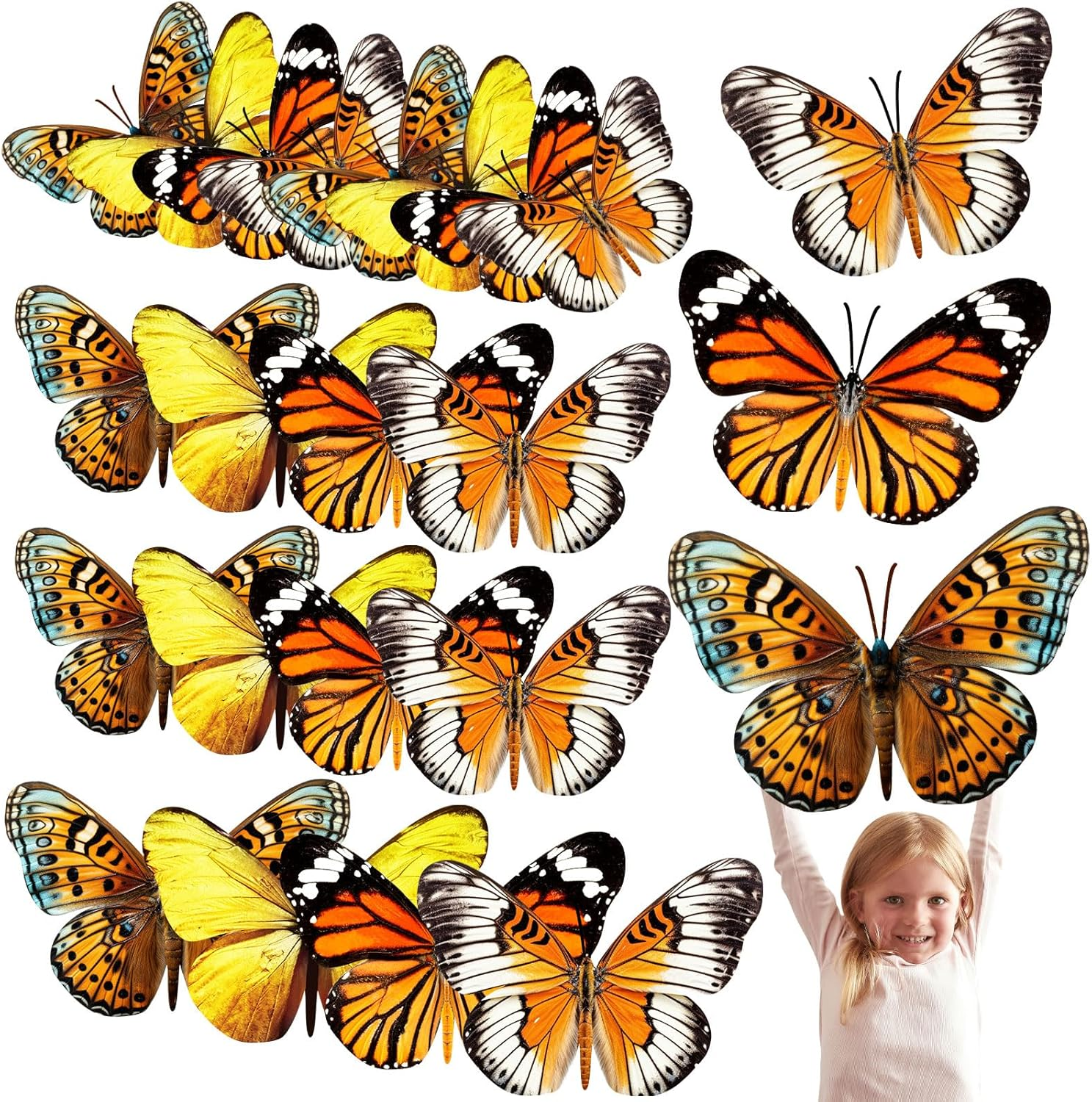 Geosar 20 Pcs 3D Large Butterfly Party Decoration 2 Layer Giant Paper Butterfly Stickers Big Butterfly Wall Decoration Set Large Butterfly for Birthday Baby Shower Nursery (Gold,Pink)