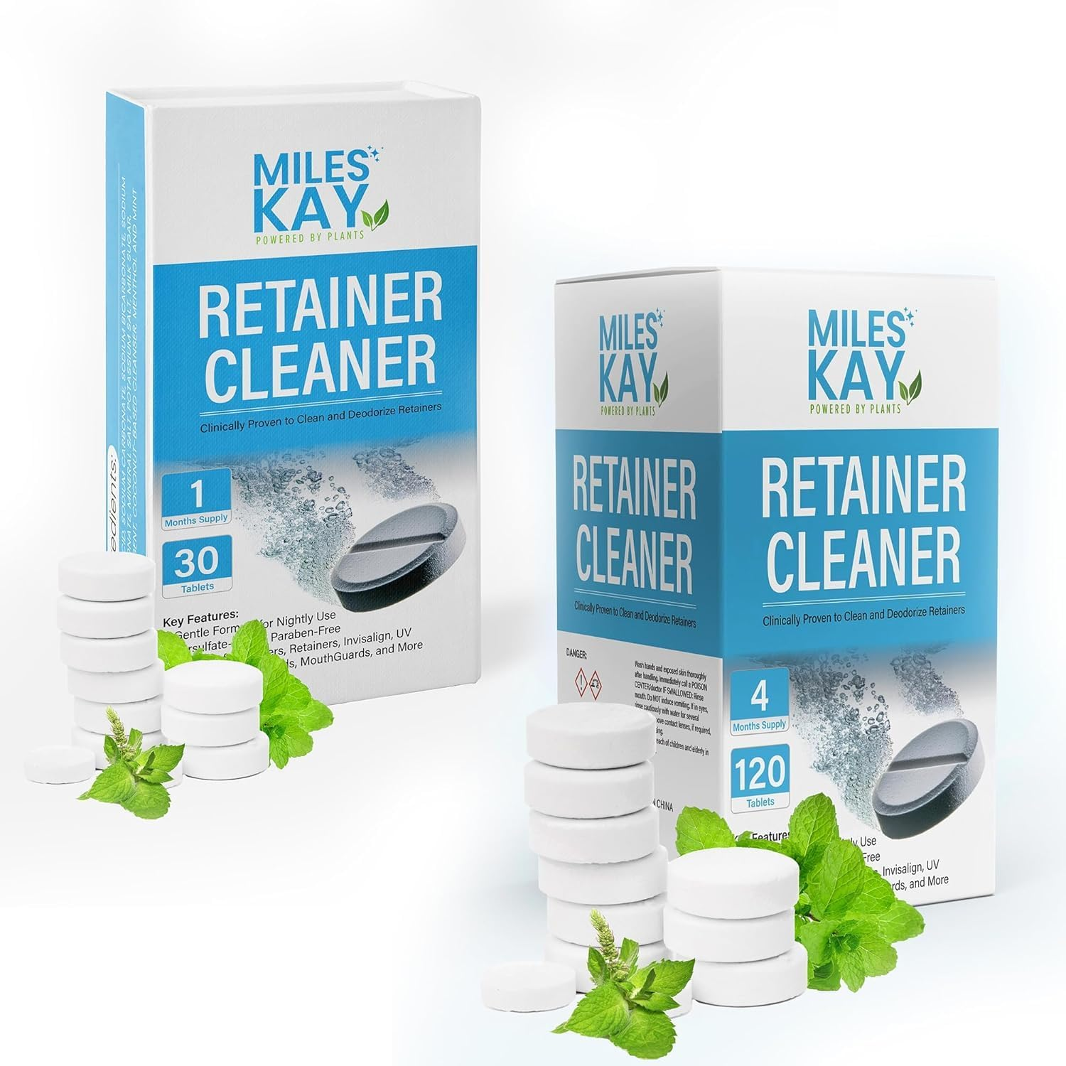 Retainer Cleaner Tablets (30 Pack) Keep Your Retainer Fresh, Brite and Stain-Free. Cleaning Tablets for Retainers, Ultrasonic & Dental Pod Compatible. Fresh Mint | Miles Kay image number 4