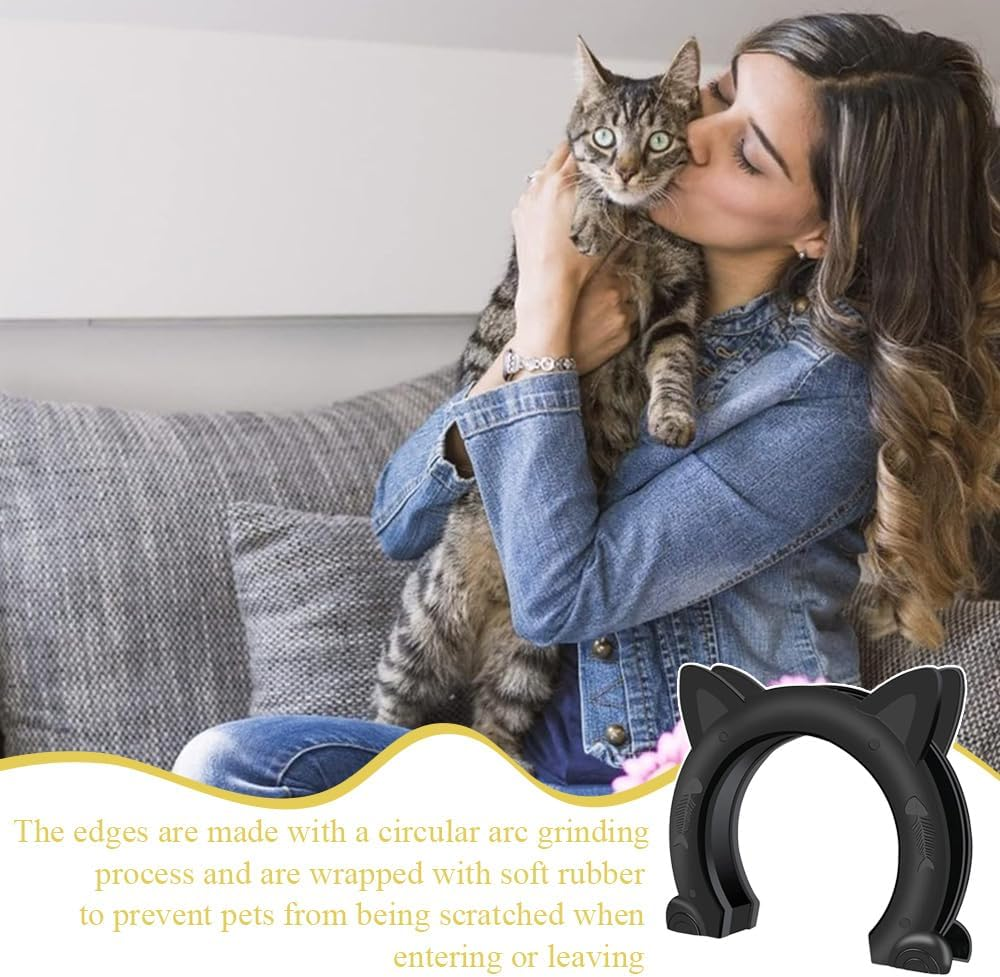 Cat Door,Hollow Core Doors,Round Pets Door,Dog Gate,For Cats and Dogs or Small Pets,Household Solid and Hollow Core Doors Convenient Pet Entry,Easy to Install,Xl (Black) image number 2