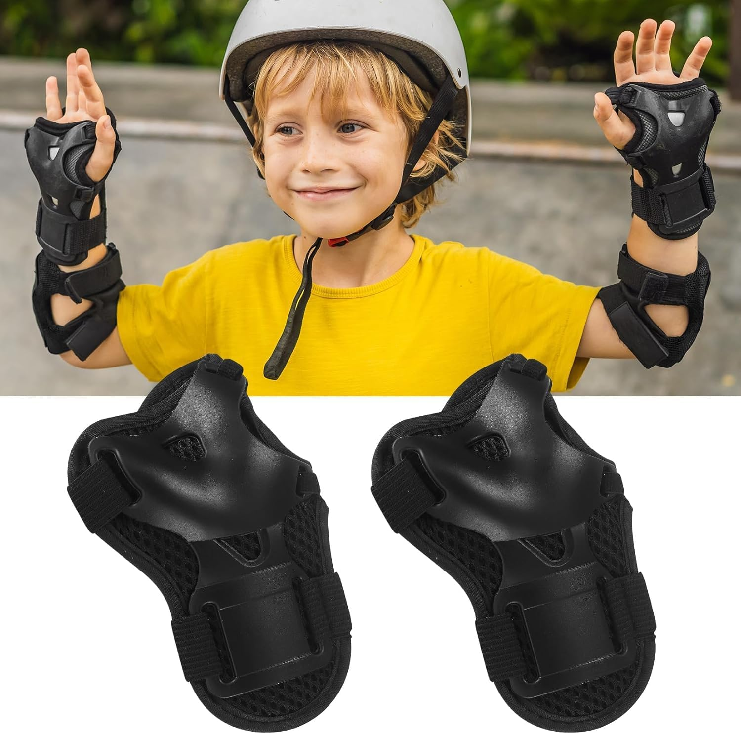 Kids Knee Elbow Pads and Wrist Guards Protective Gear Set, 6Pcs Kids Knee Pads Elbow Pad Wrist Guards Protective Gear Set, Adjustable Wrist Guard Knee and Elbow Pads