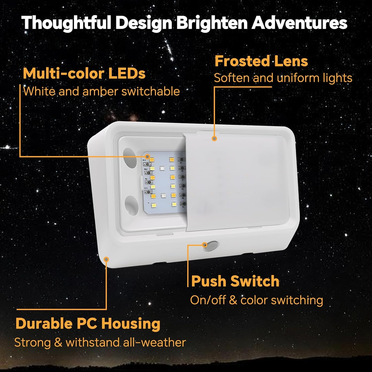 Obeaming RV Porch Light W/Switch 2CCT White Amber Switchable 12V Campervan Exterior Utility LED Replacement Light for Camper Motorhome Caravan and Truck, 410 Lumen & Red Nightlight image number 1