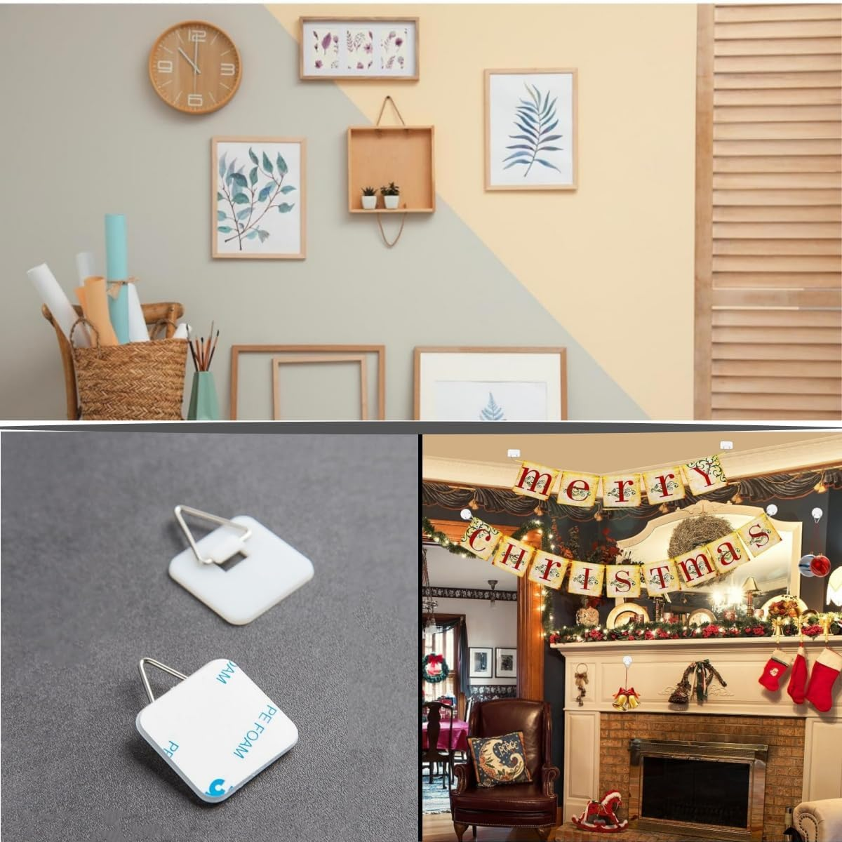 30PCS Self-Adhesive Board Hanger,1.25 Inch Square Invisible Board Hanger Adhesive Vertical Board Hanger, Wall Board Hanger Display Rack, for Photo Frames, Wall Art Decoration (White) image number 5