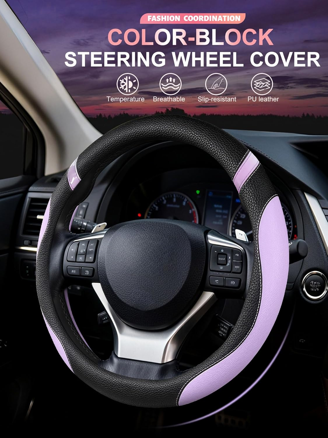 Steering Wheel Cover Customized Fit for Lexus RX270 RX330 RX350 Rx400H ES200 Es300H NX200 NX300 Nx350H UX200 Ux260H Ux300H GS300 GX350 (Purple) image number 2