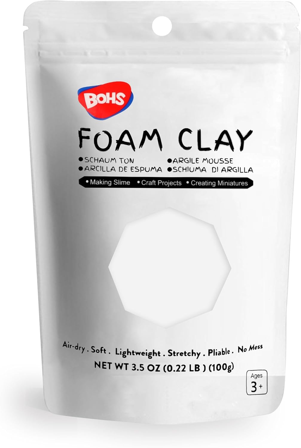 BOHS White Foam Clay Lite - Squishy,Soft, Air Dry -For School Project,Cosplay,Fake Bake, Slime Supplies-100 Grams image number 4