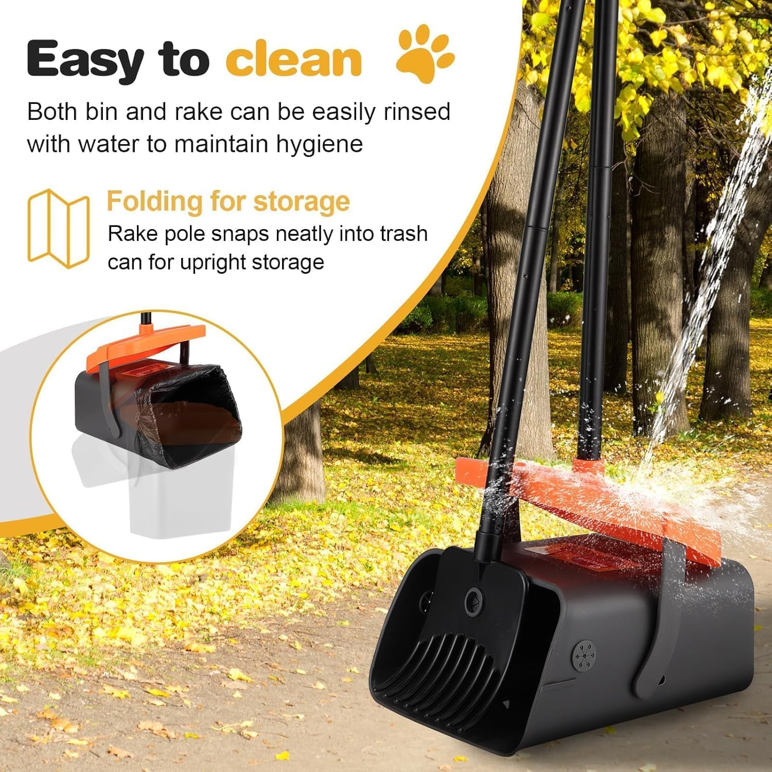 Pseul Pooper Scooper Swivel Bin & Rake Kit,116Cm Adjustable Long Dog Poop Scooper, with 35 Dog Poop Bags, Portable Dog Poop Picker Gravel-Dog Waste Set, Garden Cleaning Kit for Yard Dog Pet for Lawns image number 6