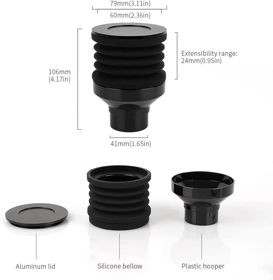 Coffee Grinder Single Dose Hopper Fit Eureka Mignon Grinder 2 in 1 Function Single Dose Hopper with Silicone Bellow Coffee Grinder Cleaning Accessories with Metal Lid Black image number 4