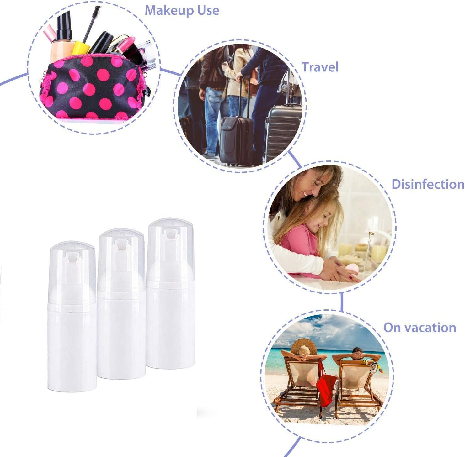 30Ml Mini Travel Size Foam Pump Bottle, White Empty Plastic Foaming Soap Bottles, Soap Pump Dispenser, for Cleaning, Travel, Cosmetics (5 Pieces) image number 2