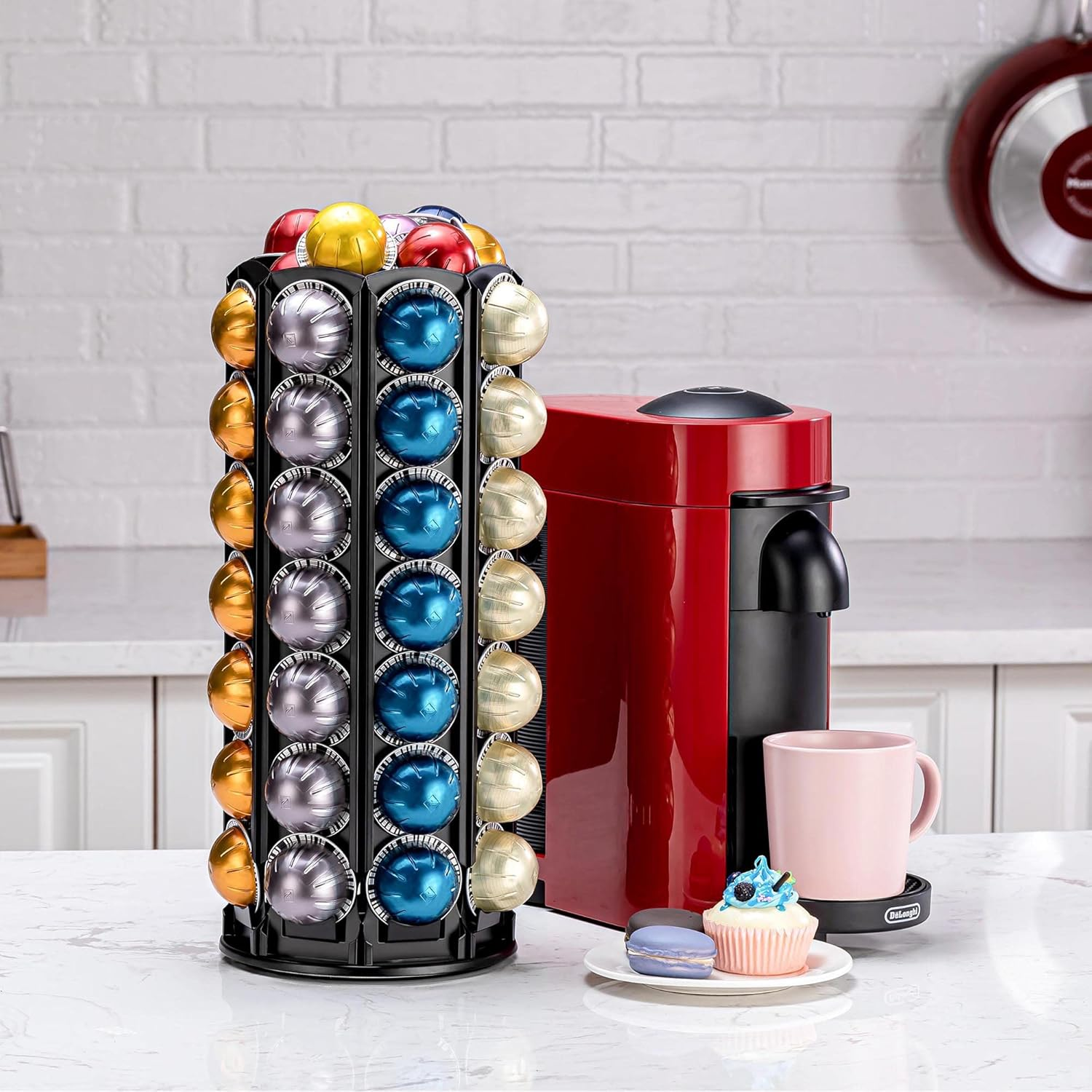 Flagship Vertuo Pod Holder Carousel Stand for Nespresso Vertuo Capsule Storage Organizer with Extra Space for Coffee Mate Silent Rolling (Vertuo 80+ Pod Storage) image number 7