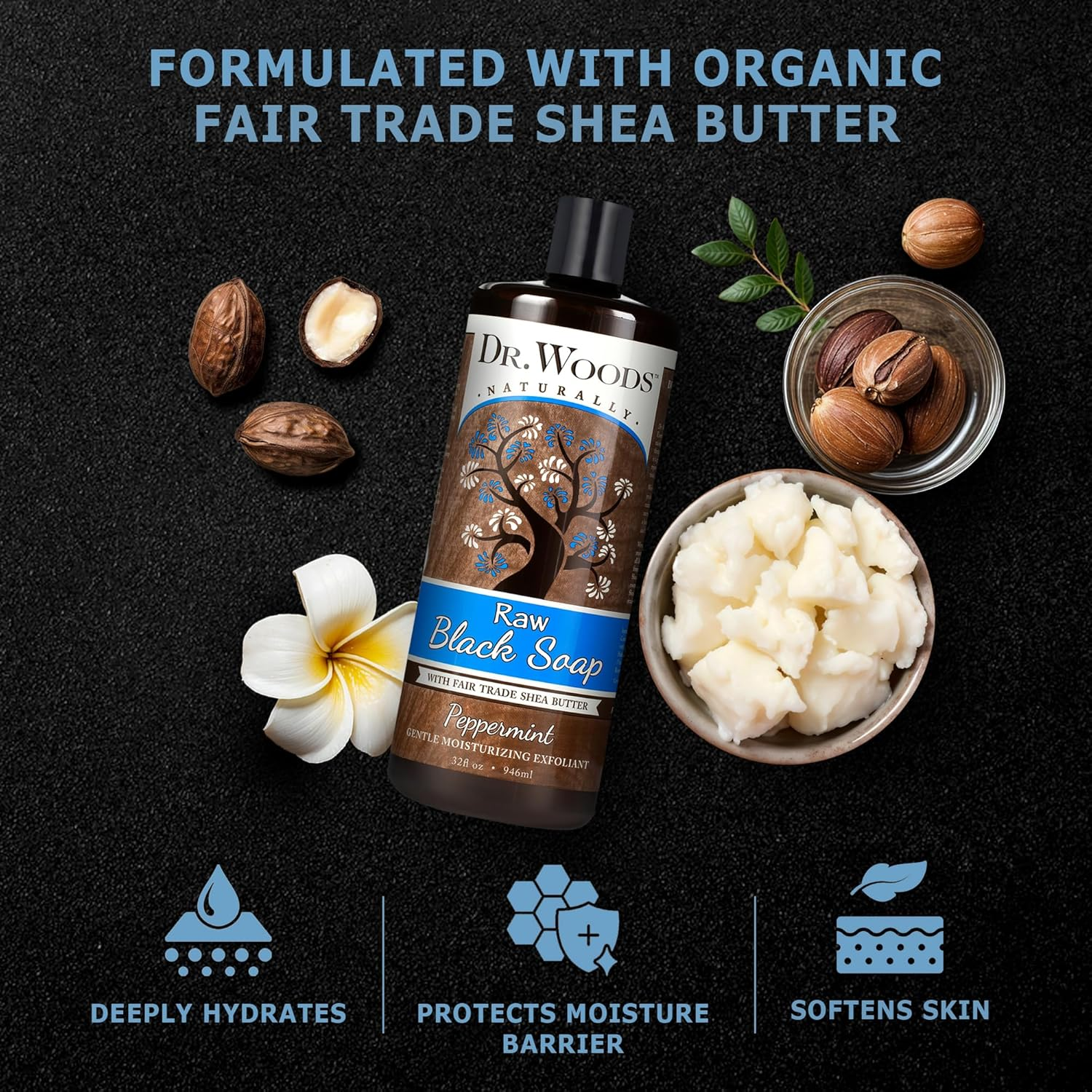 Dr. Woods Naturals Black Soap - Shea Vision - Peppermint - 950Ml image number 3