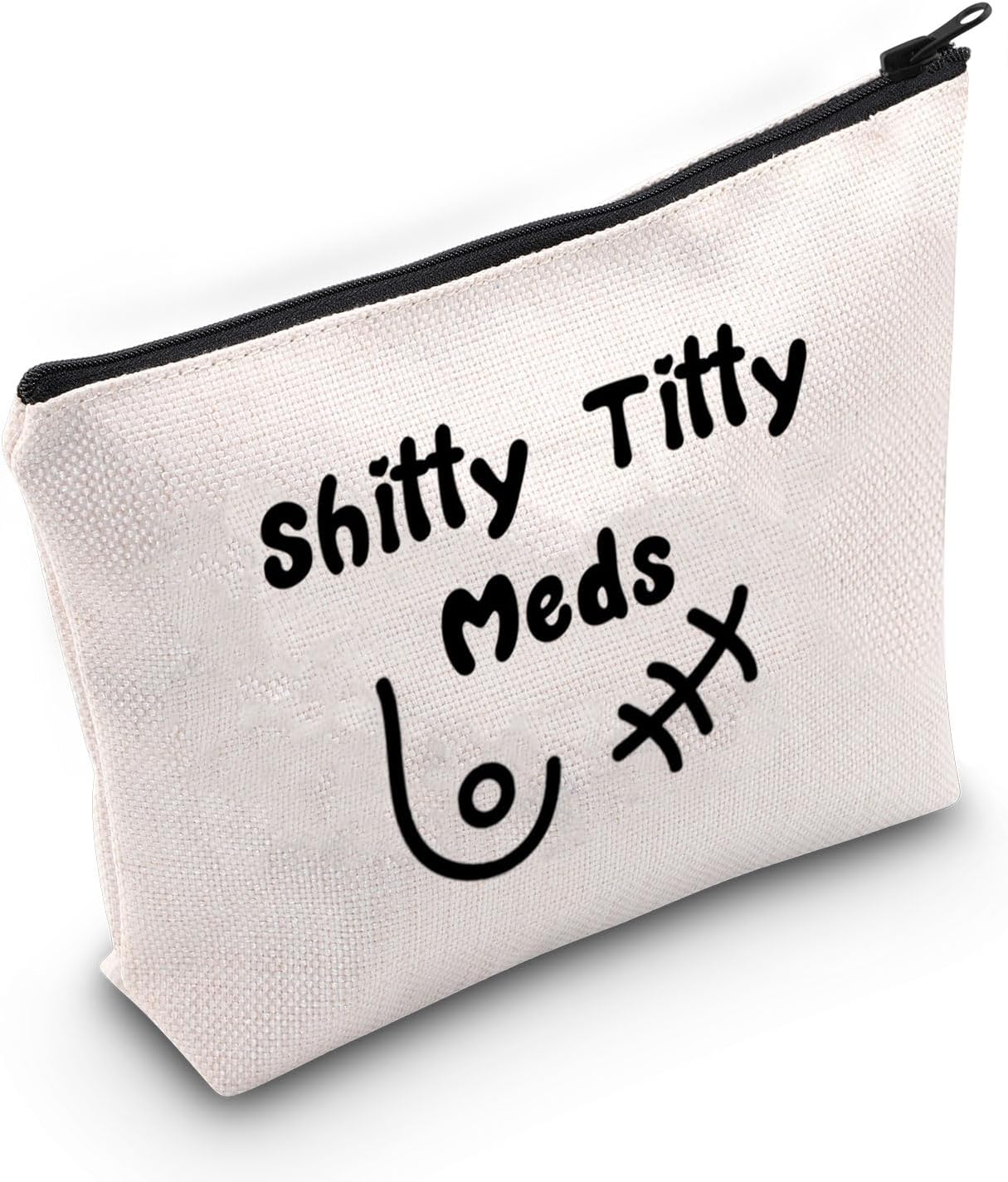 JXGZSO Breast Cancer Chemo Makeup Bag Shitty Titty Meds Cosmetic Bag Cancer Cheer up Gift Breast Cancer Awareness Gift, Shitty Titty Meds