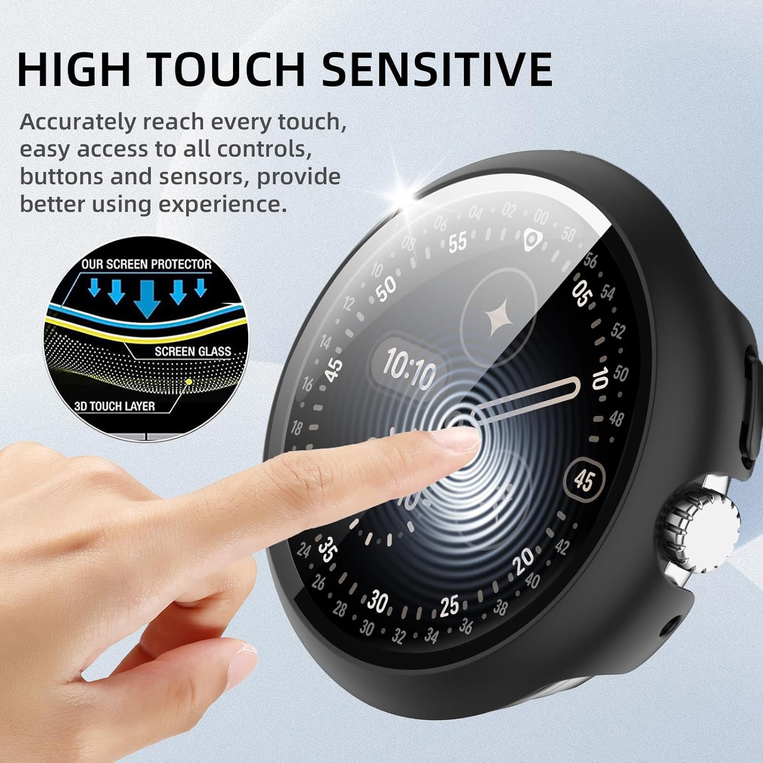 Case Compatible with Google Pixel Watch 4 41 Mm, Hard PC Case with Tempered Glass Screen Protector, Scratch-Resistant and Shock-Absorbing Protective Case for Google Pixel Watch 4 41 Mm - Black image number 1