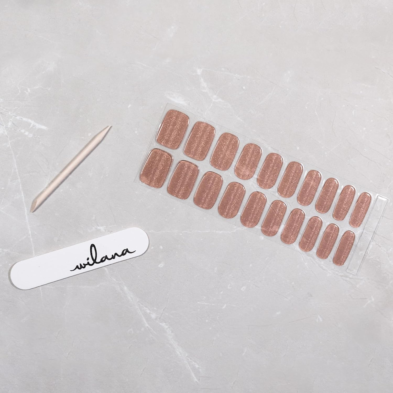 Wilana Gel Nail Stickers - Long-Lasting Semi-Cured Gel Nail Strips - Light Brown Magnet Glitter (Caramel Luxe) image number 6