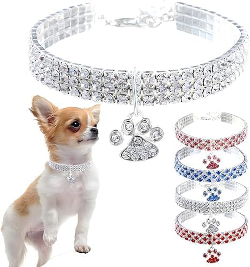 Bling Dog Necklace Collar for Small Dogs Rhinestone Puppy Necklace Girl Cute Sparkly Glitter Crystal Diamond Cat Collar for Kittens (White, M) image number 2