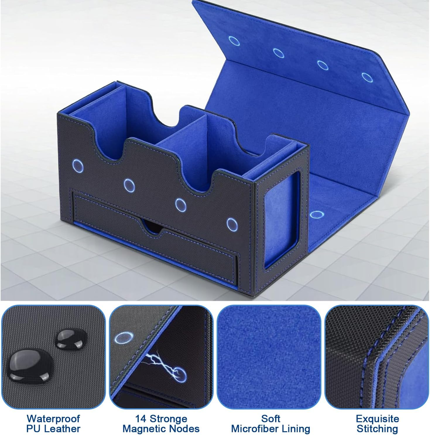 PU Leather Card Deck Case with Display Windows & Dice Tray,Card Storage Box for Trading Cards,Magnetic Closure 400+MTG Deck Box,Suitable for Magic Game Cards. image number 5