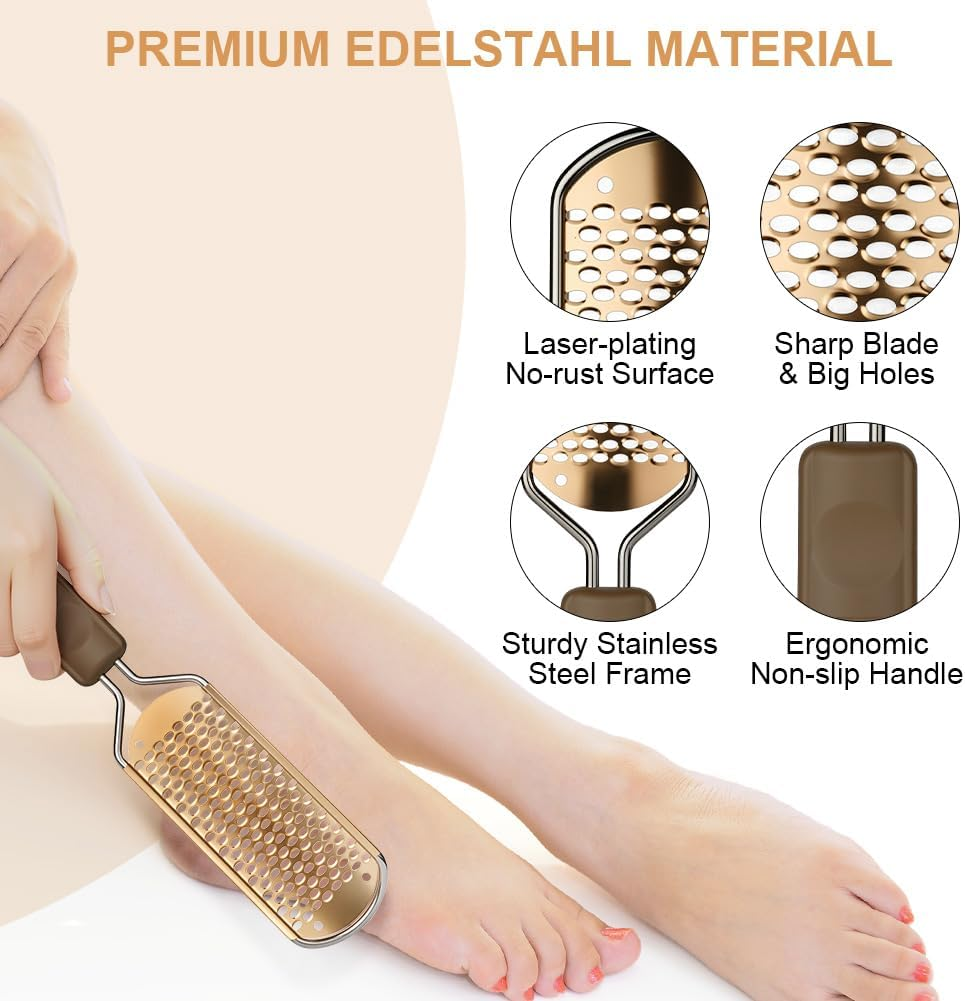 Alaoo Callus Remover, Callus Rasp, Foot File Pedicure, Callus Oble, Stainless Steel Foot File for Callus Removal, Dead Skin, File for Foot Care with Double Feet (Rose Gold) image number 1
