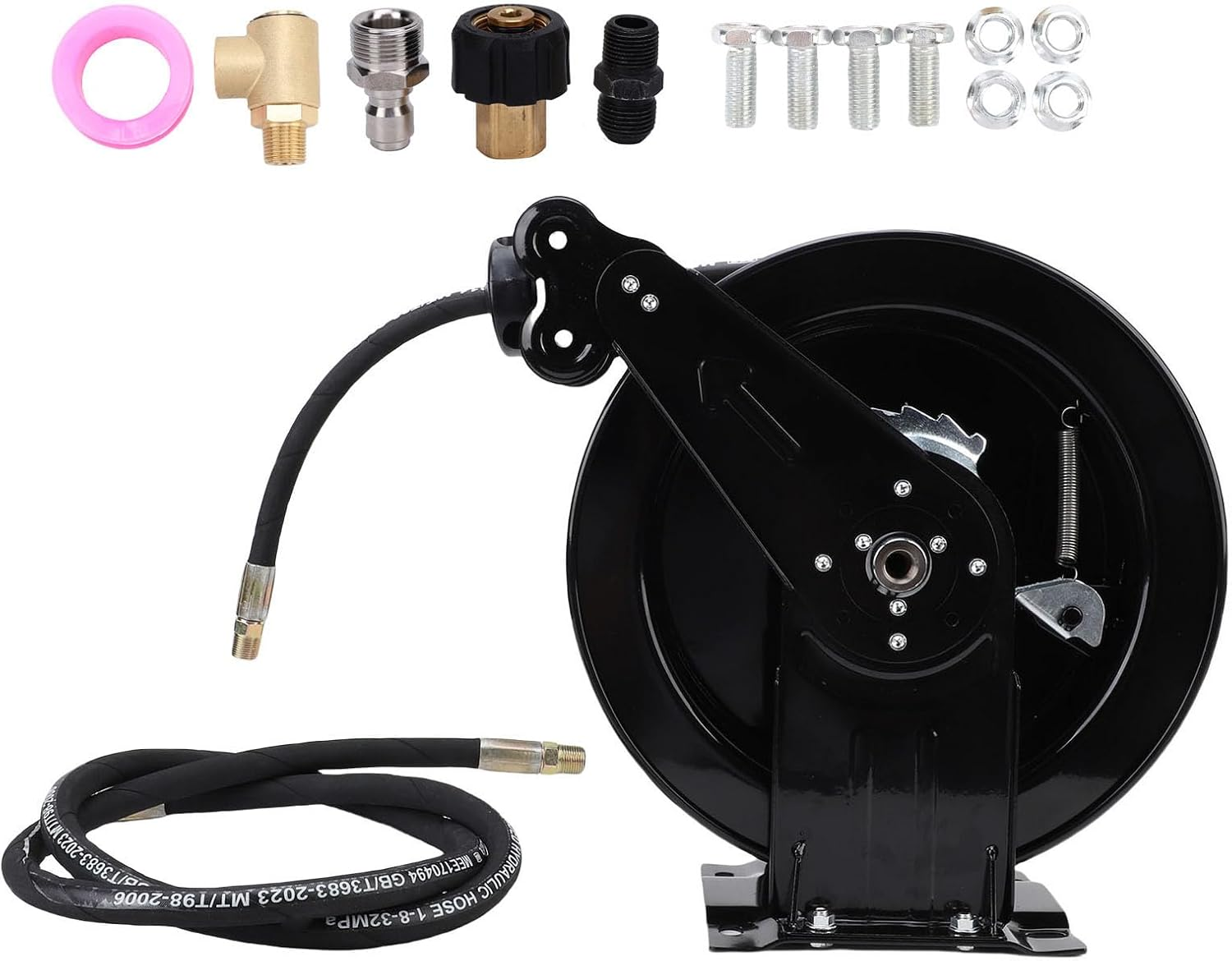 Marhynchus Power Wash Hose Reel Pressure Washer Hose Reel High Pressure 32.81Ft Heavy Duty Carbon Steel for Automotive Gardening Home Renovations