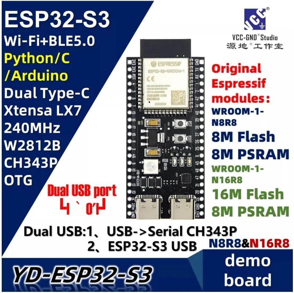 ESP32-S3 Board, 16MB Flash, 8MB RAM, USB Type-C, PCB Antenna (2 Boards) image number 6