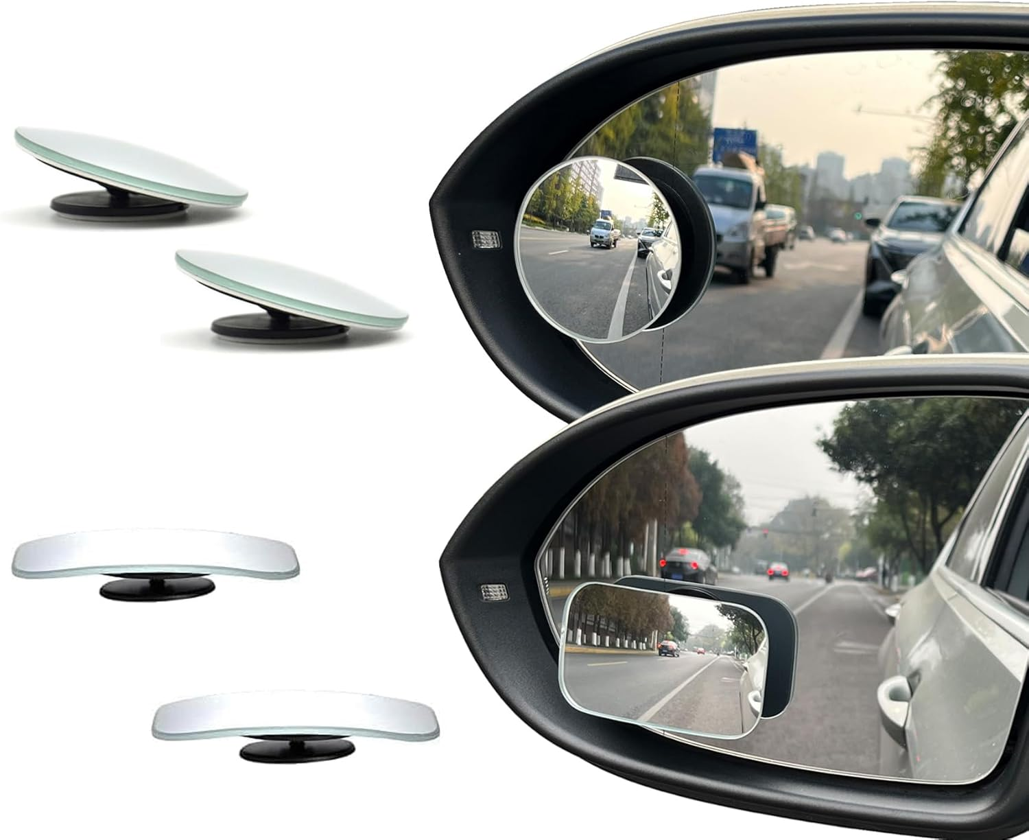 4 PCS Blind Spot Mirror, 2" Rectangle/Round HD Glass Frameless Convex Rear View Mirror, Exterior Wide Angle Side Car Blind Spot Mirror for Larger Image and Improved Traffic Safety image number 2