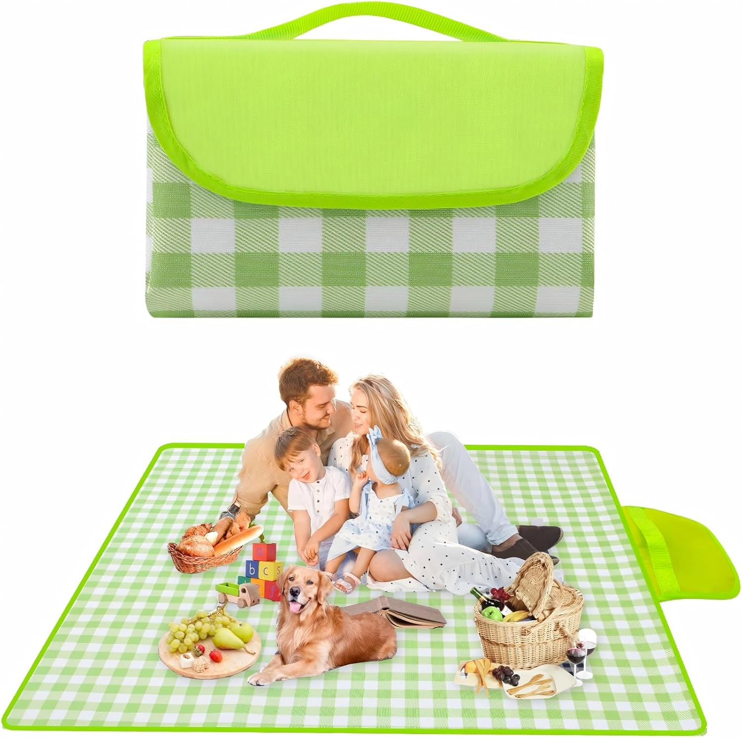 Picnic Blanket, Extra Large 80''X80'' Waterproof Picnic Mat, Outdoor Rug Beach Blanket, Picnic Mat for Beach, Park, Grass, Travel, Hiking, Camping Essentials, Gingham Picnic Rug (Tibetan Blue Grid)