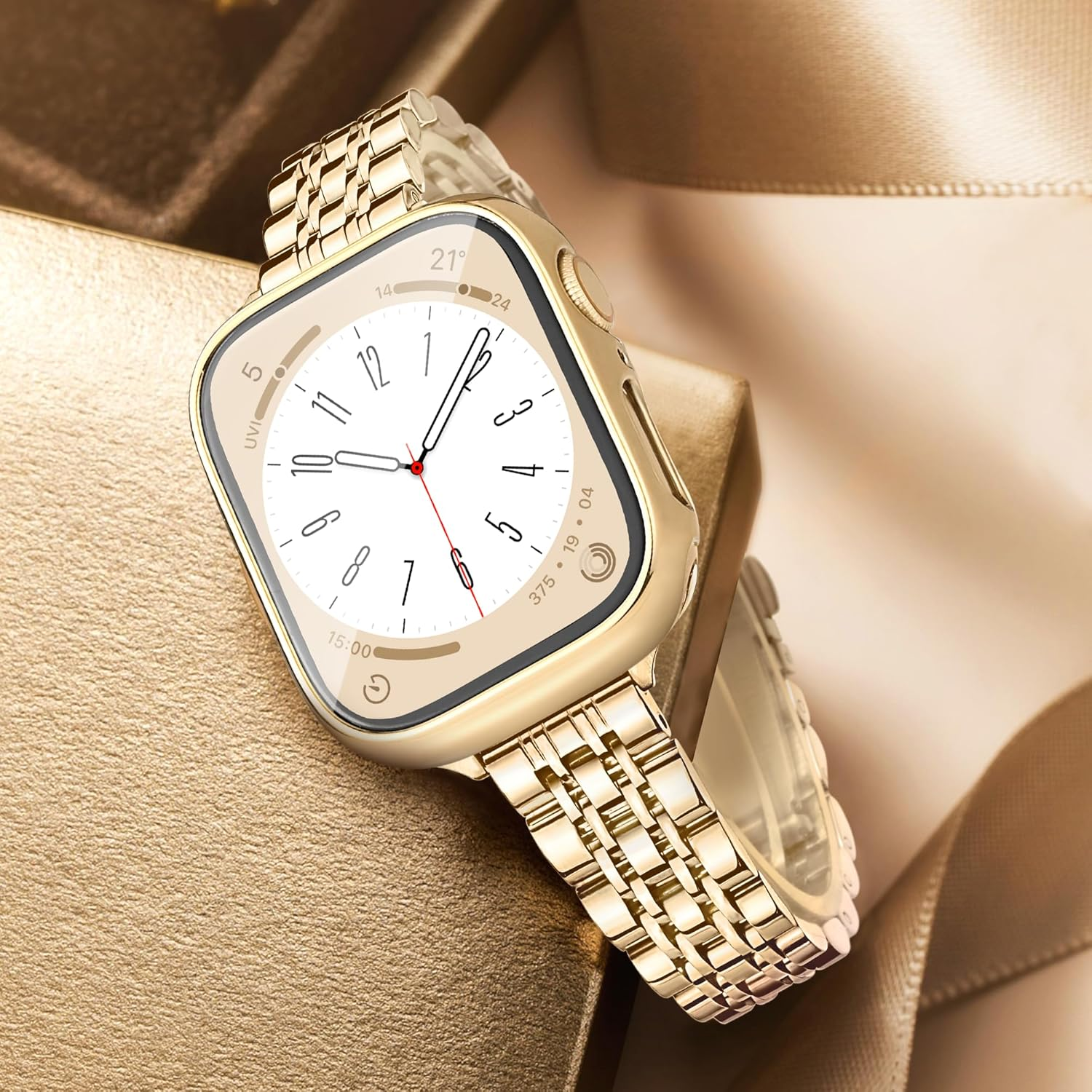 Calina Stainless Steel Band and Case Compatible with Apple Watch Bands 42Mm(Series 11 10) 41Mm 40Mm Series SE 11 10 9 8 7 6 5 4, Slim Bracelet for Apple Watch Strap with Screen Cover, Metal Iwatch Band for Women image number 2