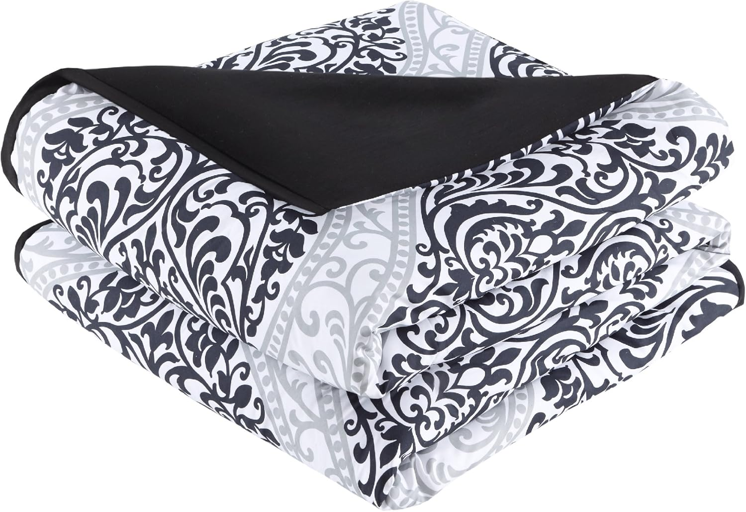 Comfort Spaces CS10-0676 Comforter Set Ultra Soft Printed Pattern Hypoallergenic Bedding, Twin/Twin Xl(66"X90"), Coco Black/White Damask image number 2