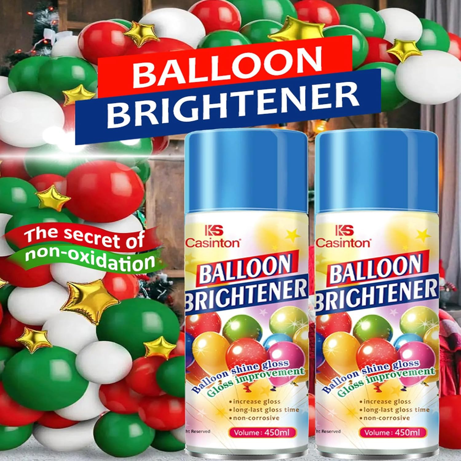Balloon Shine Spray 450Ml &ndash; High-Gloss Spray for Latex, Helium & Foil Balloons | Waterproof, No Towels Needed, Smudge-Free Formula | Mega Shine Balloon Spray for Party Decorations & Events image number 1