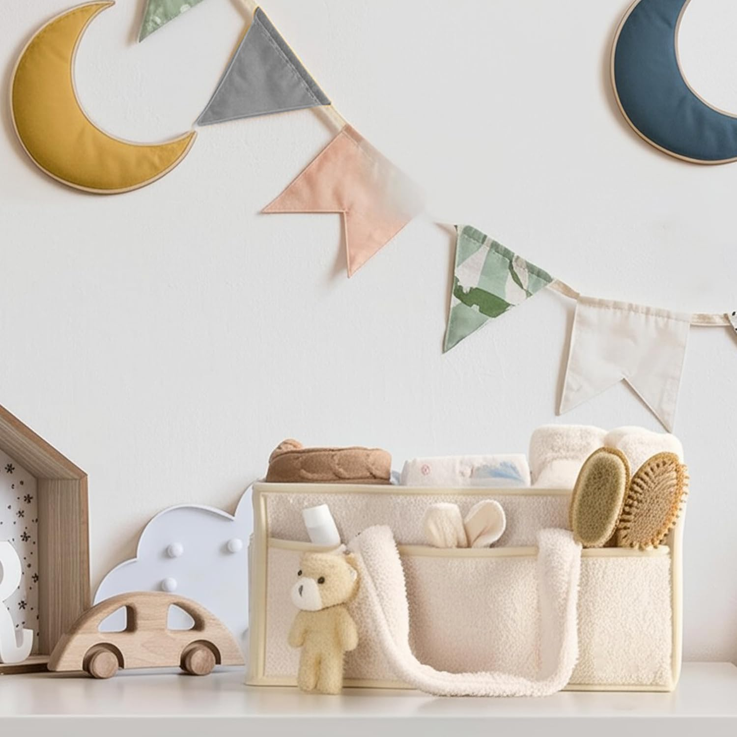 HJB VISSO Baby Diaper Caddy Organizer, Nappy Caddy Storage Basket for Wipes, Portable Nursery Diaper Organizer (Ivory White) image number 4