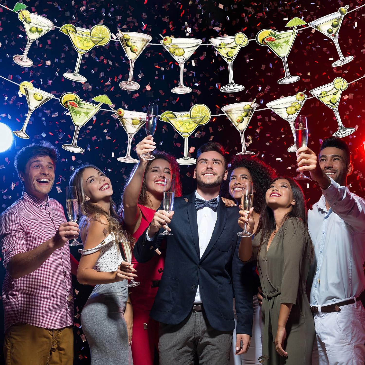 2Pcs Martini Party Banner, Pre-Strung Martini Party Decorations Diverse Style Martini Glass Banner Espresso Martini Garland for Birthday Bachelor Wedding Engagement Shower Party Supplies