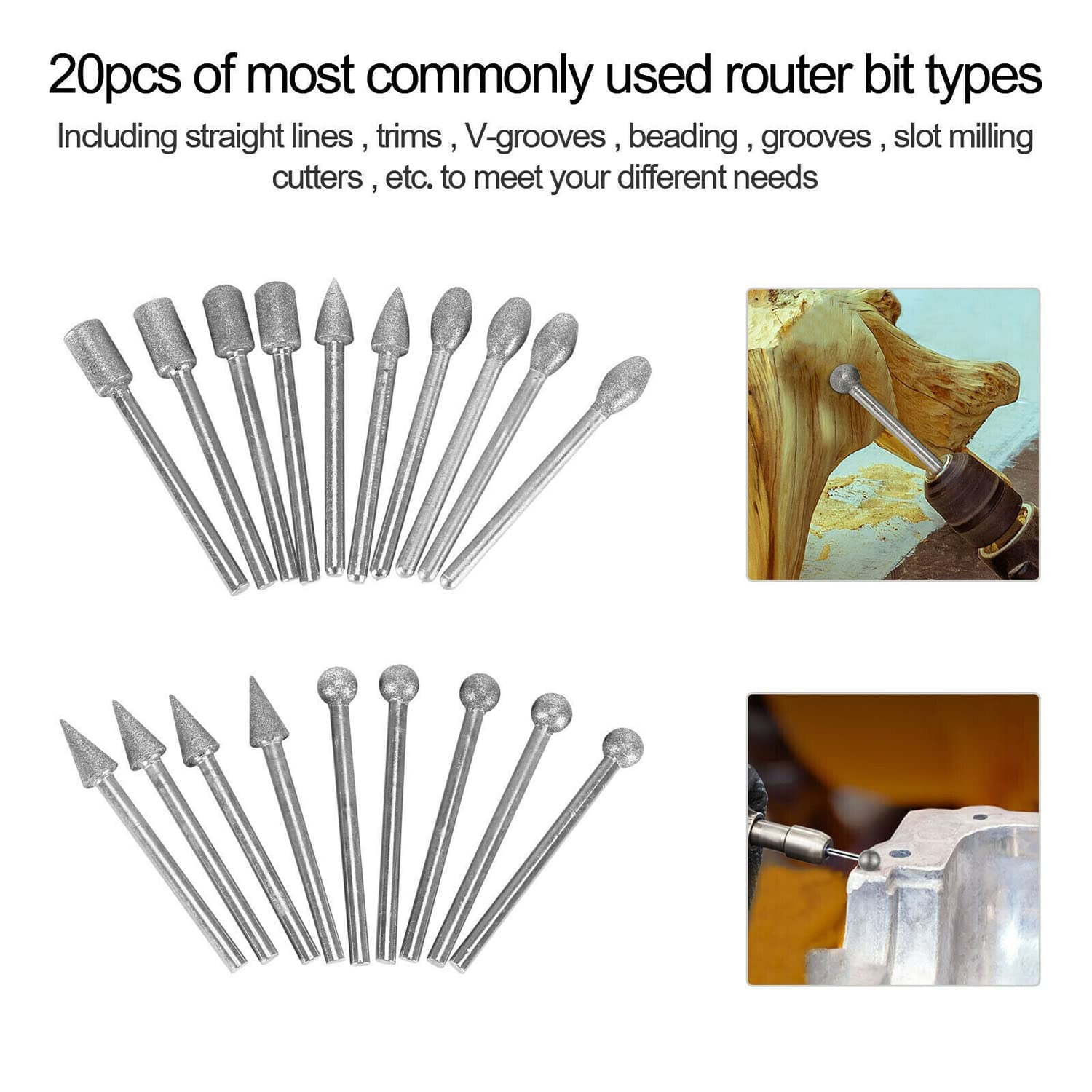 Solid Carbide Burrs for Rotary Tool 3Mm Drill Die Grinder Carving Bit [20PCS] image number 3