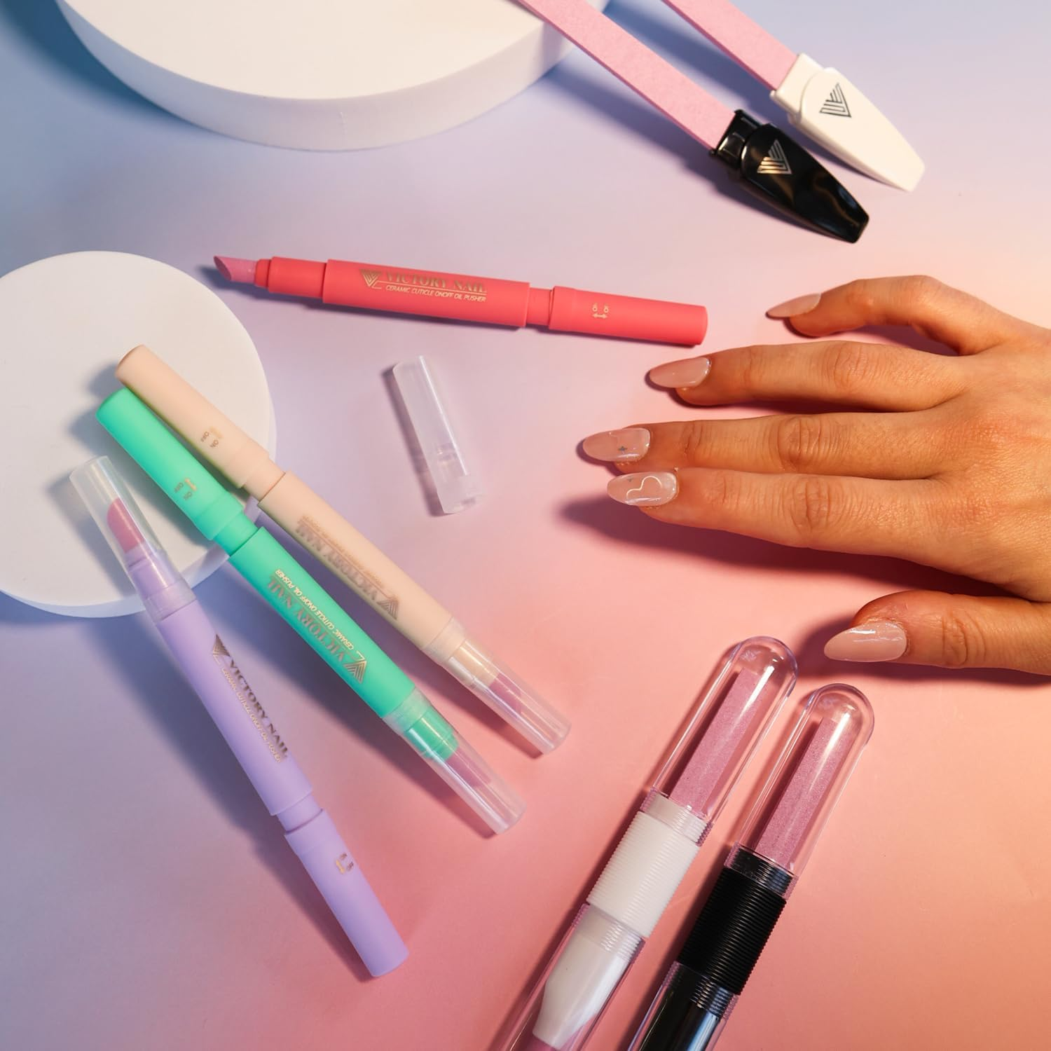 VICTORY NAIL Ceramic Cuticle On/Off Oil Pusher Cuticle Pusher (4 Colors) (Rose) image number 4