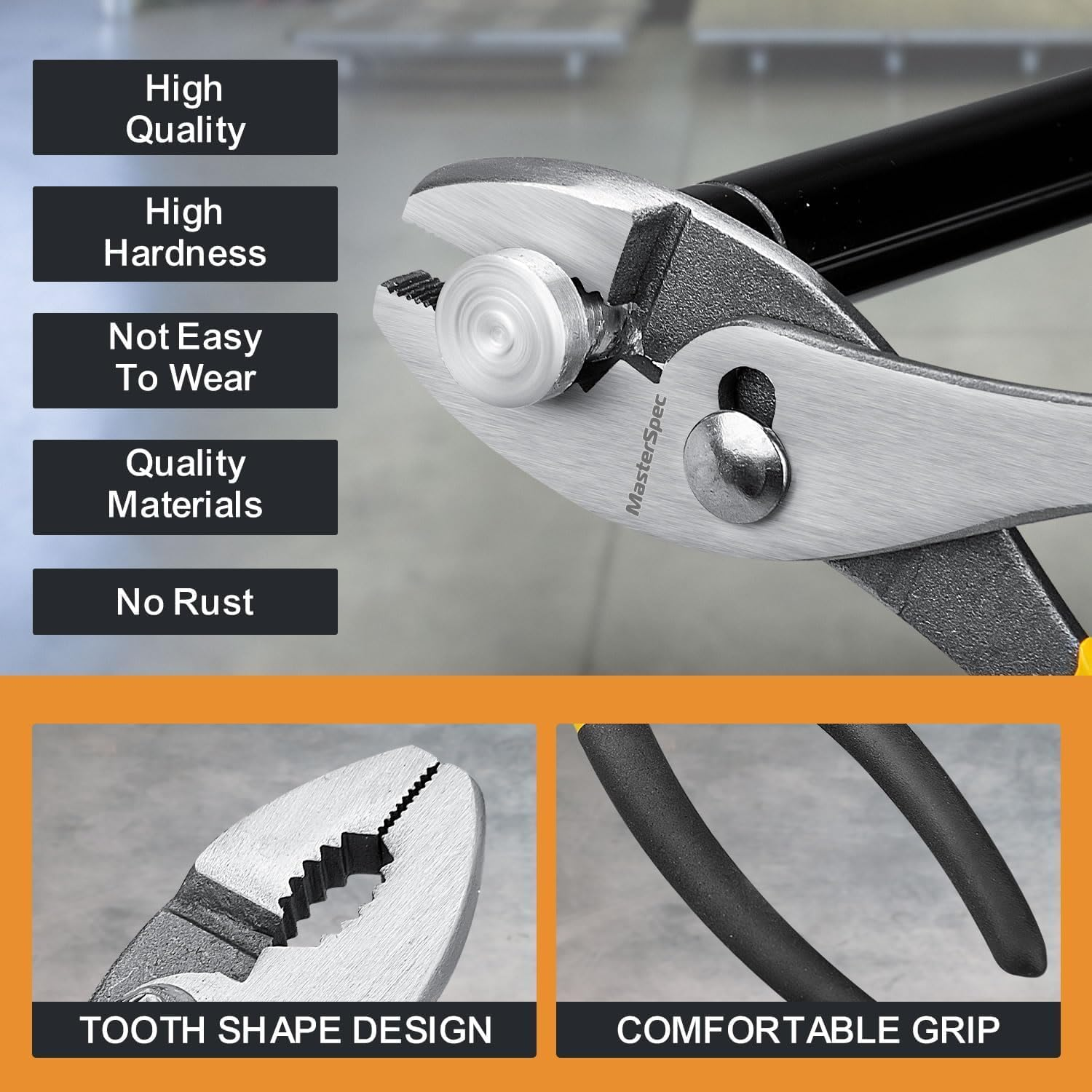 Masterspec 10Pcs Hand Tool Set Pliers Set Multi-Grip Pliers Long Nose/Slip Joint/Diagonal/Combination/Jaw Locking/Water Pump Pliers/Adjustable Spanner for Home Industry image number 2